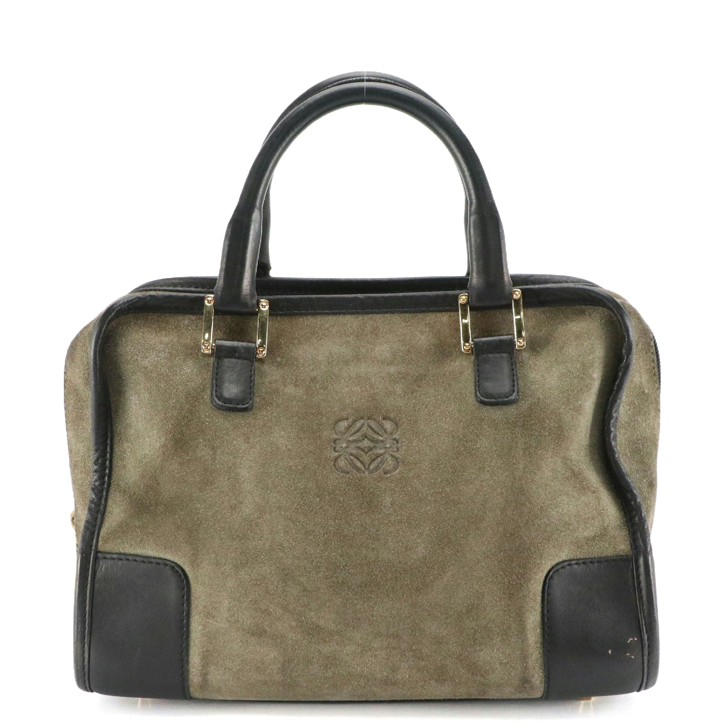 Loewe Amazona 28 Handbag in Suede and Black Calfskin Leather