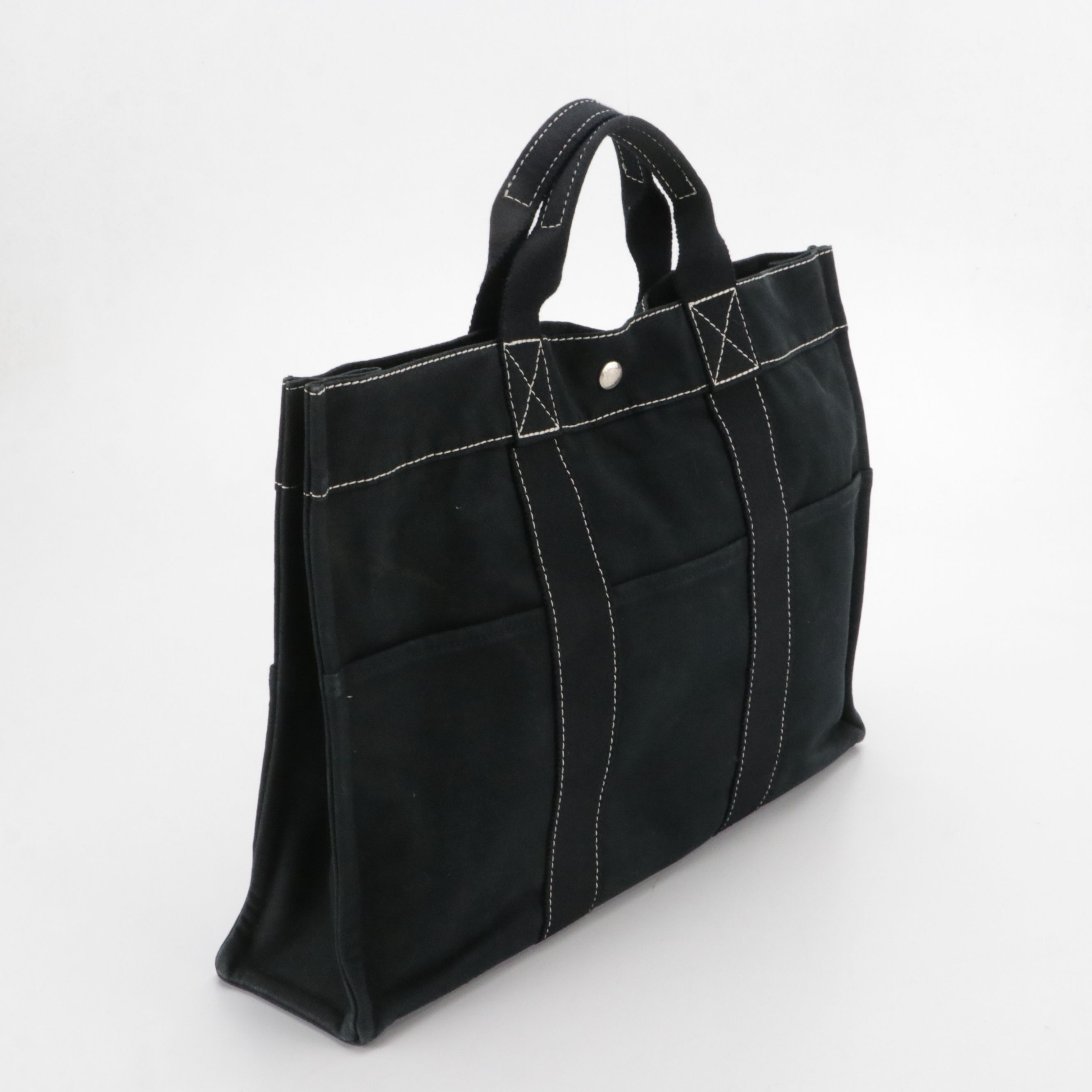 Hermès Deauville MM Tote Bag in Black Cotton Canvas
