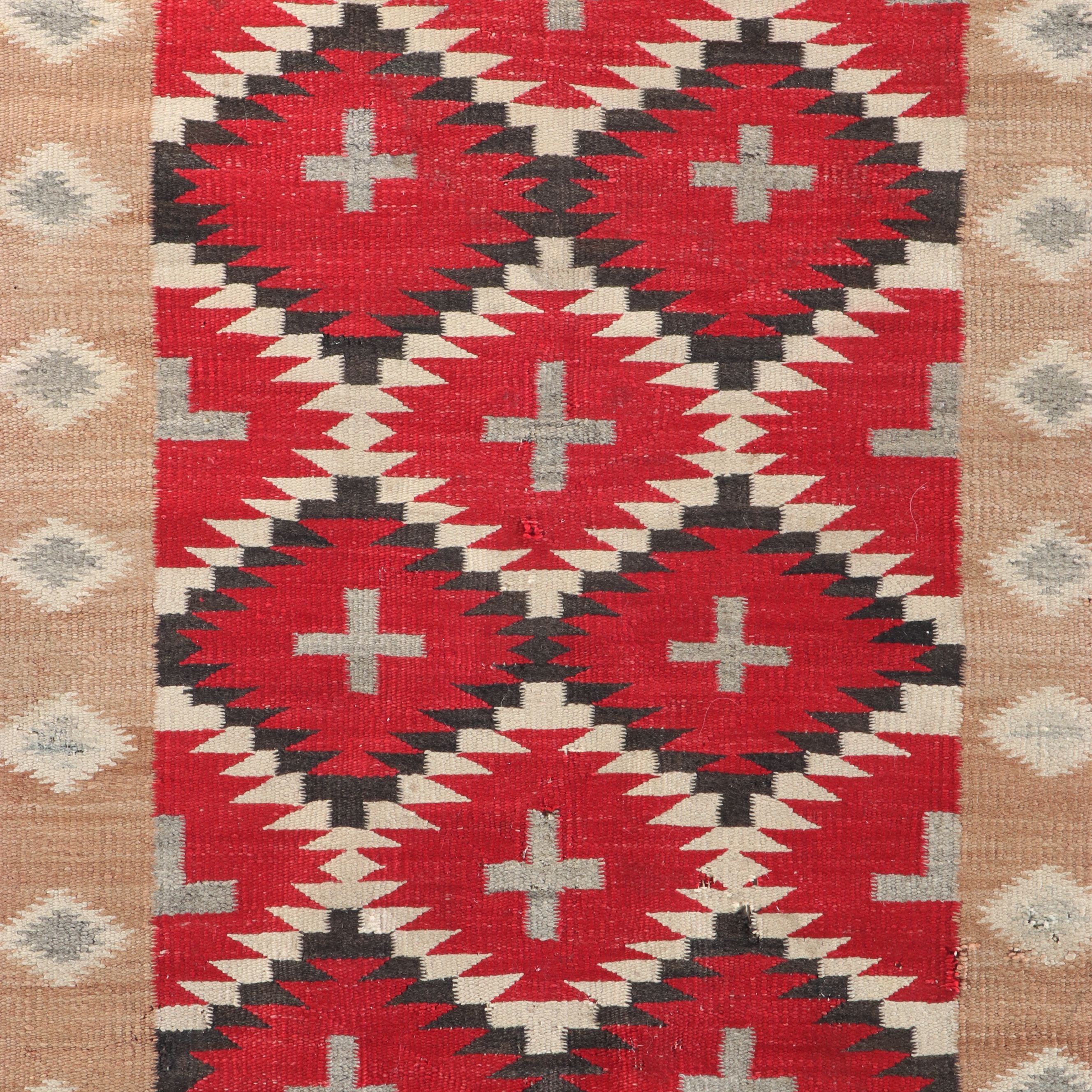 3'2 x 5'10 Handwoven Navajo Spider Woman Cross Wool Accent Rug, Circa 1930s