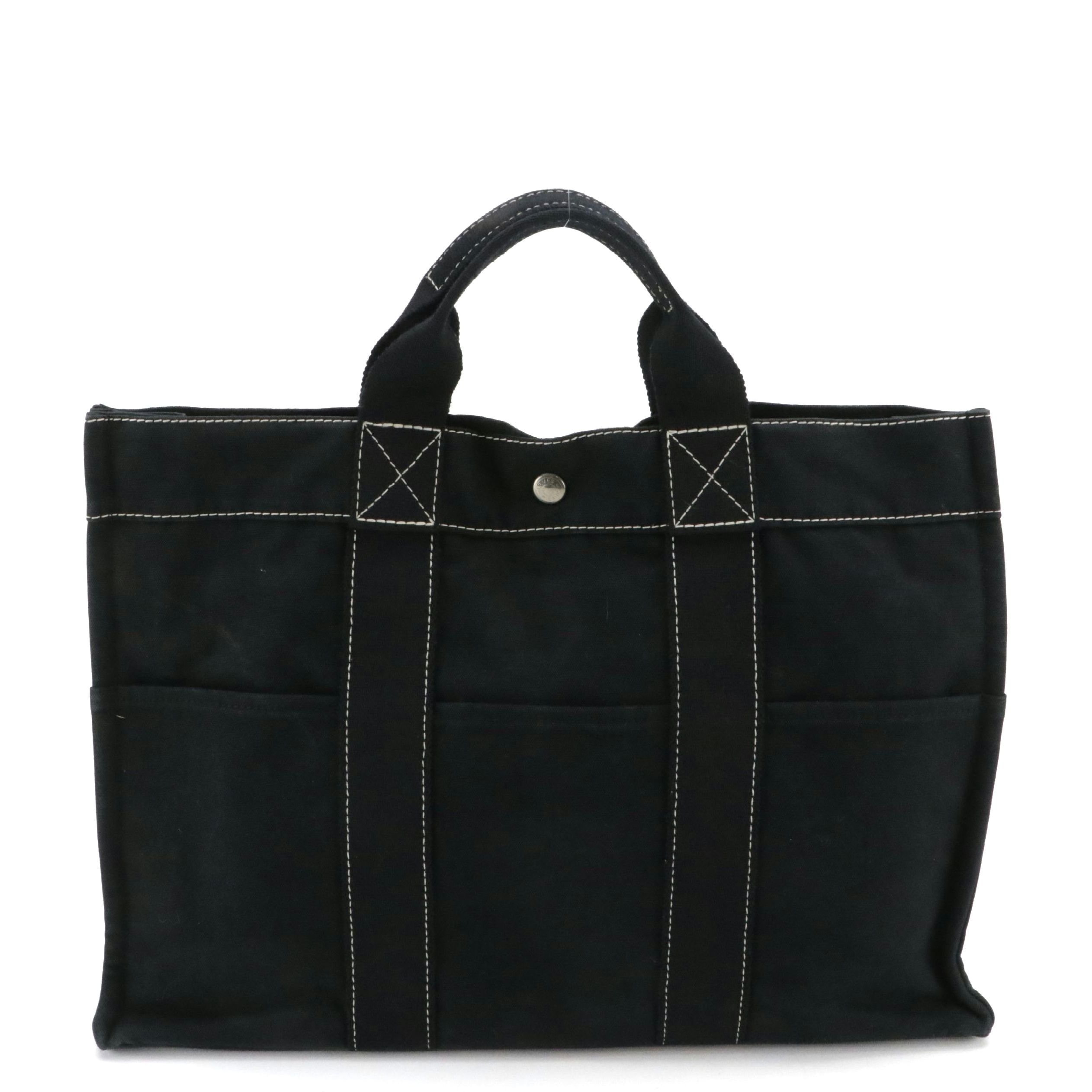 Hermès Deauville MM Tote Bag in Black Cotton Canvas