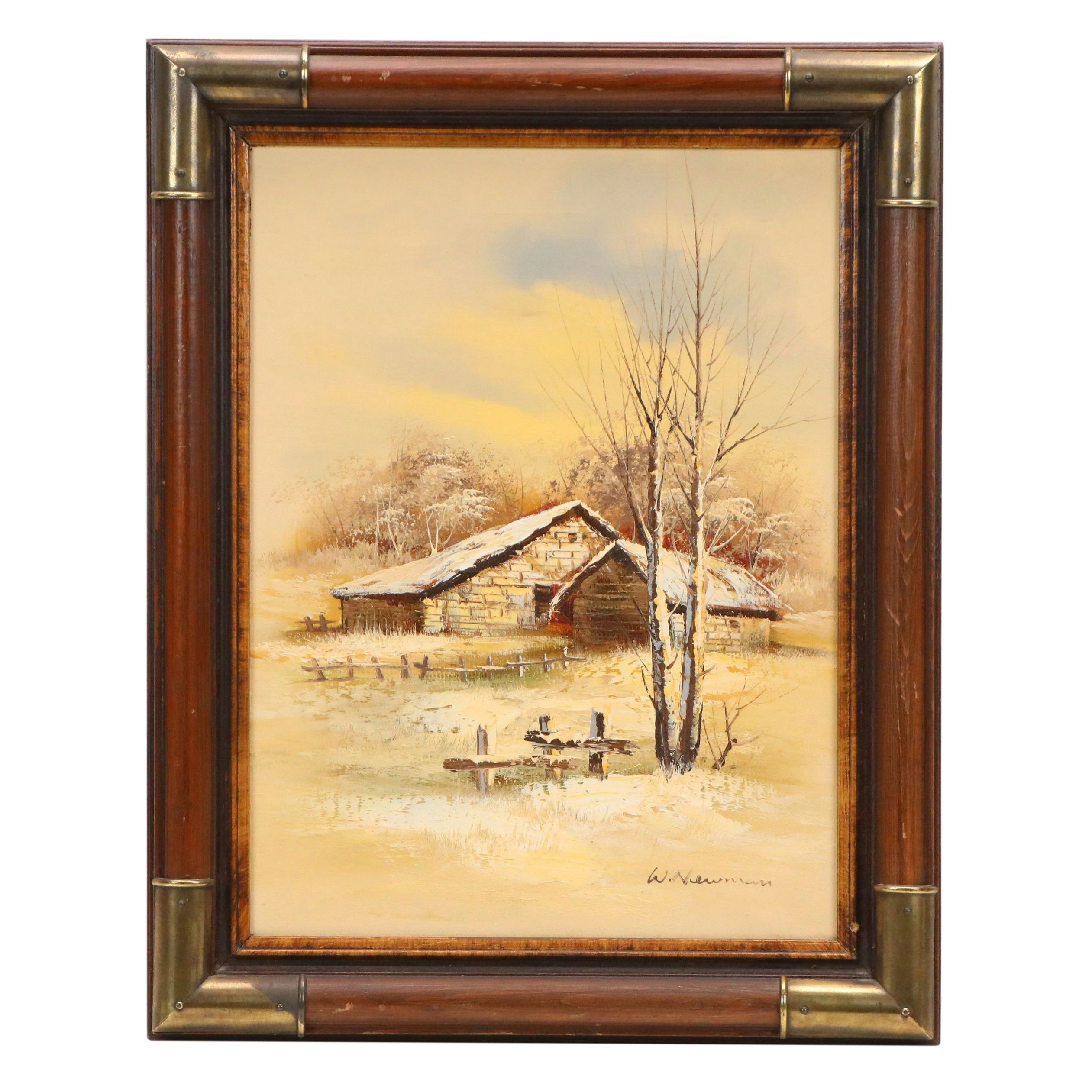 Rural Farm Landscape Oil Painting, Circa 1970