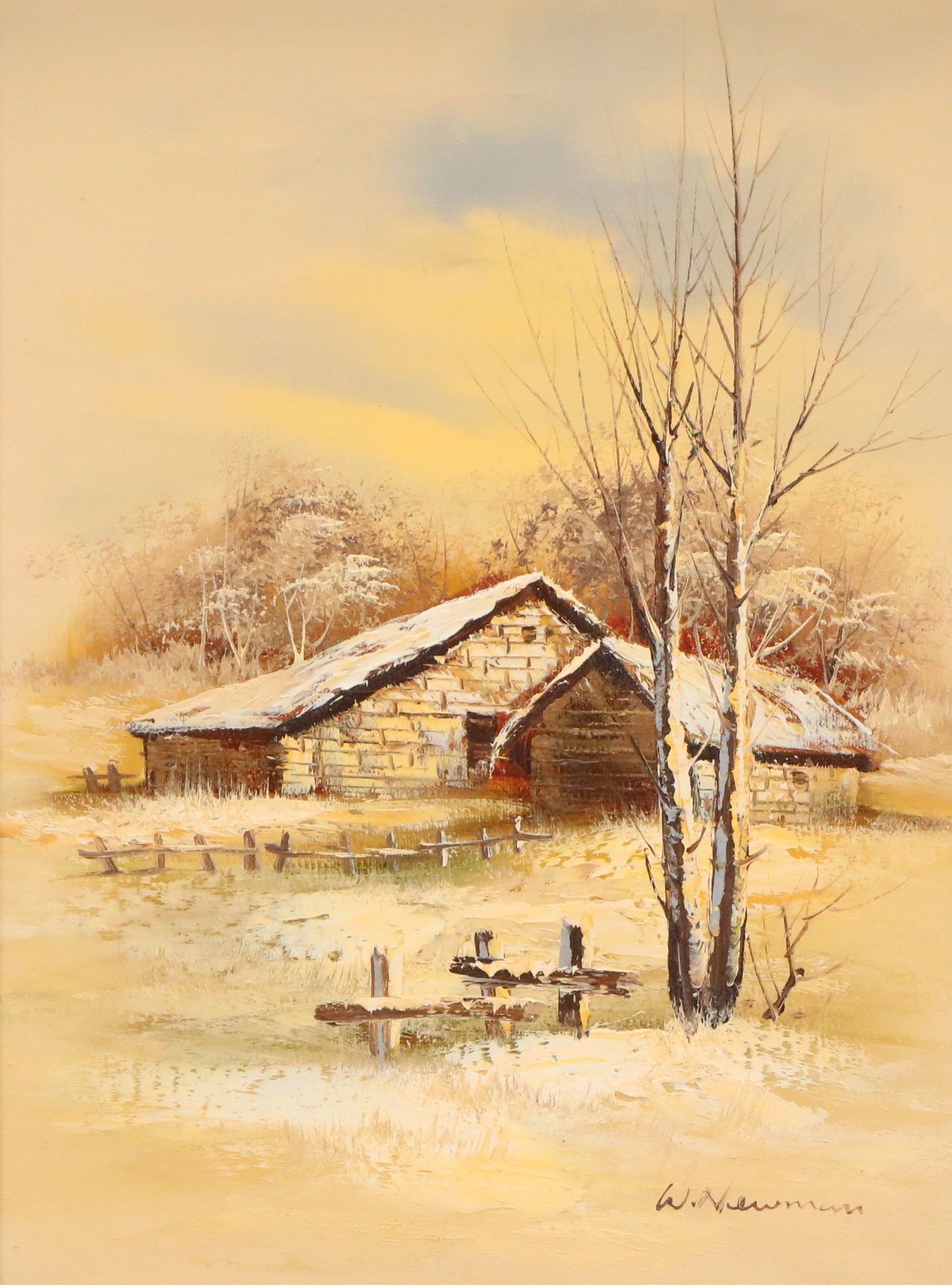 Rural Farm Landscape Oil Painting, Circa 1970