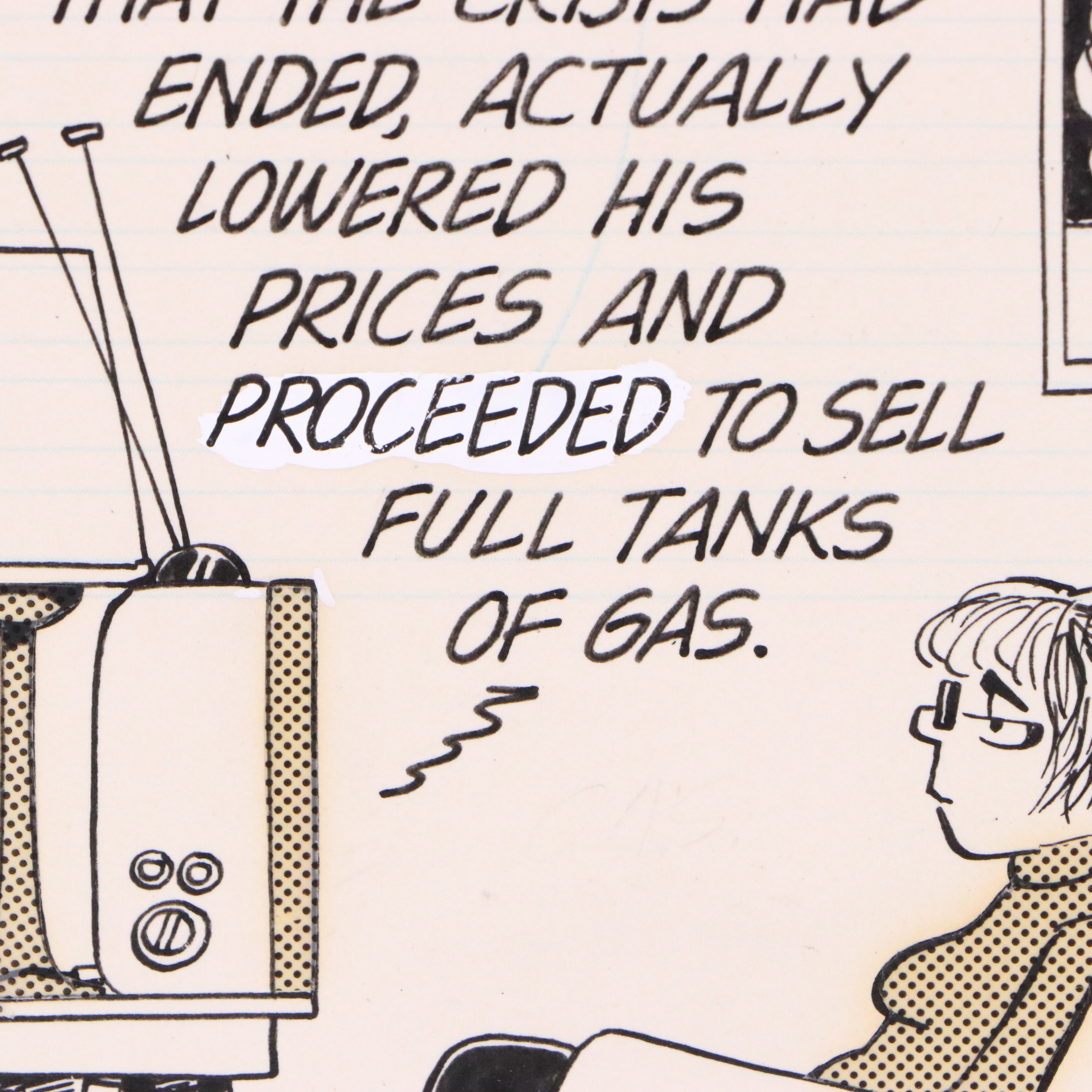 Garry Trudeau Cartoon Ink Illustration "Doonesbury," 1974