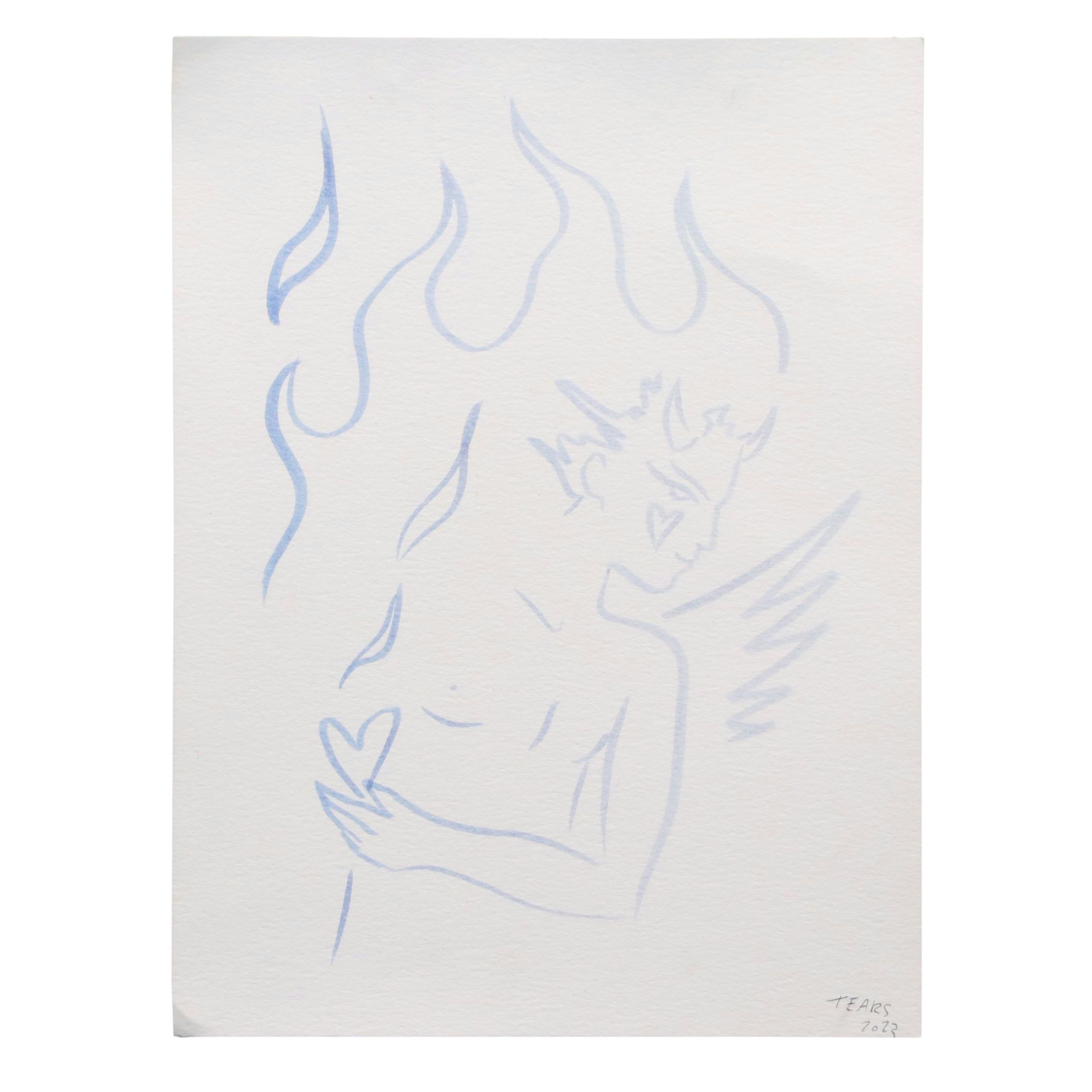 Tears Brush Pen Line Drawing of Male Figure in Profile, 2023