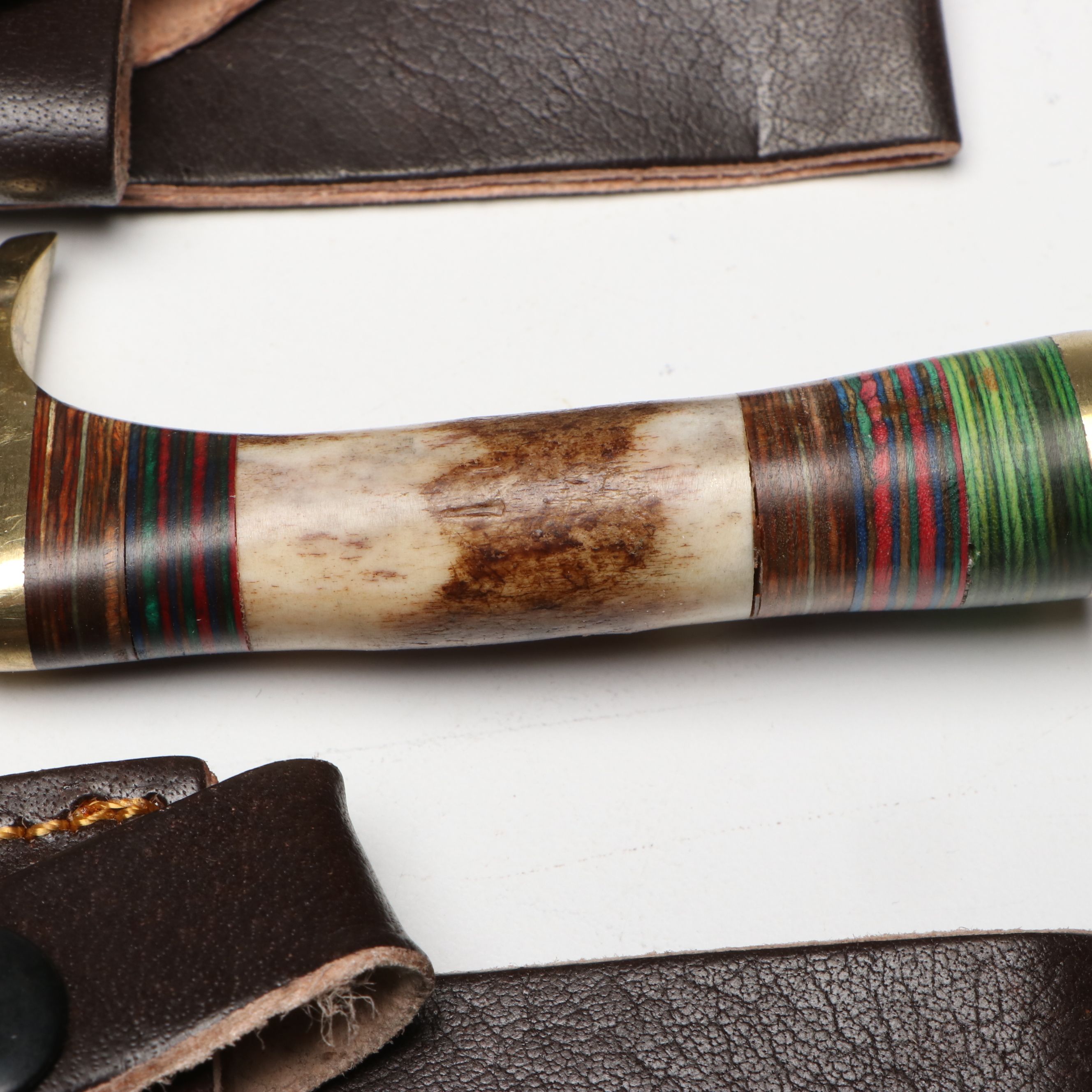 Damascus Steel Skinner and Hunting Knives in Leather Scabbards