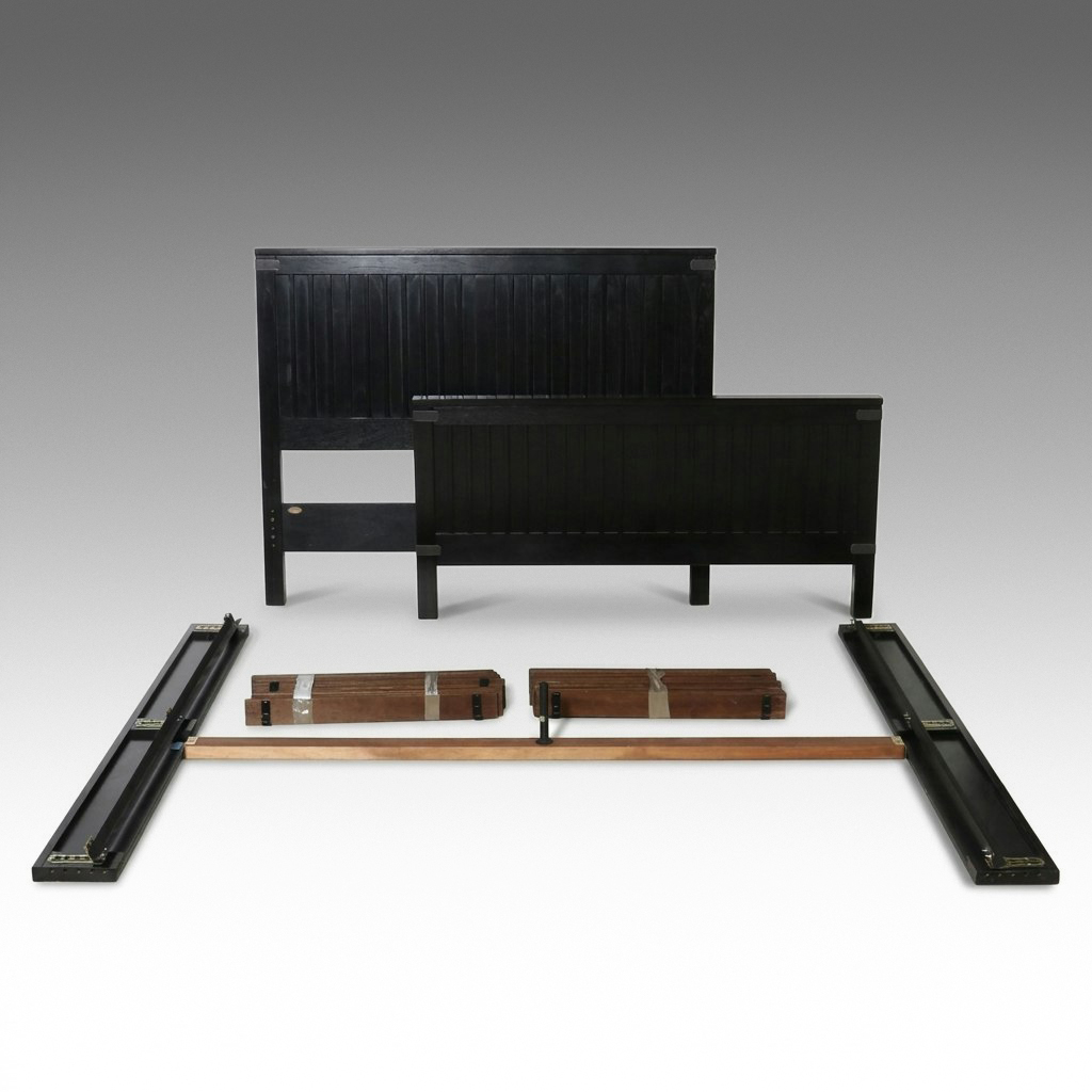 Arhaus Furniture "Lanter" Black Oak Queen Bed Frame, 21st Century