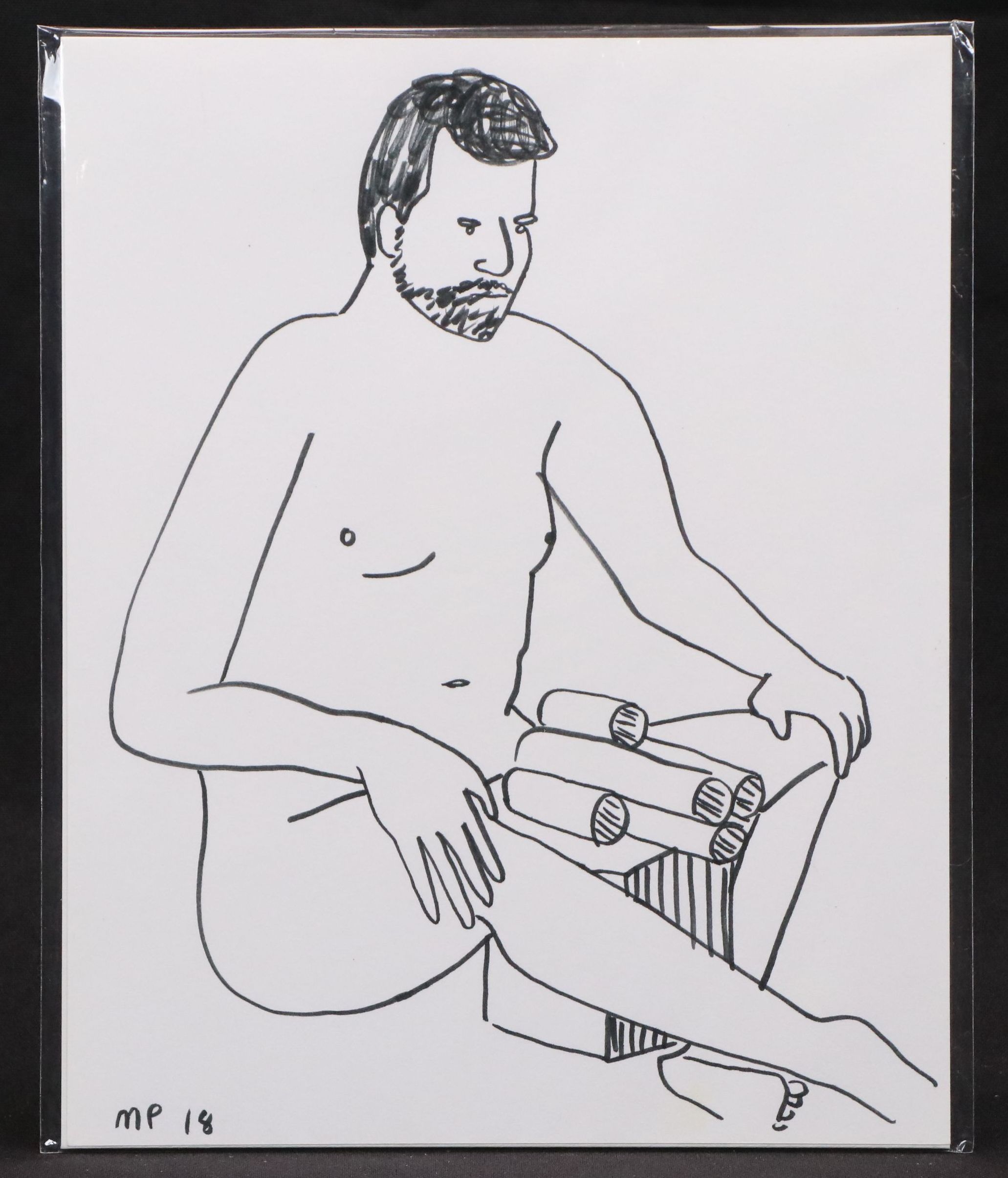 Marker Line Drawing of Seated Male Nude, 2018
