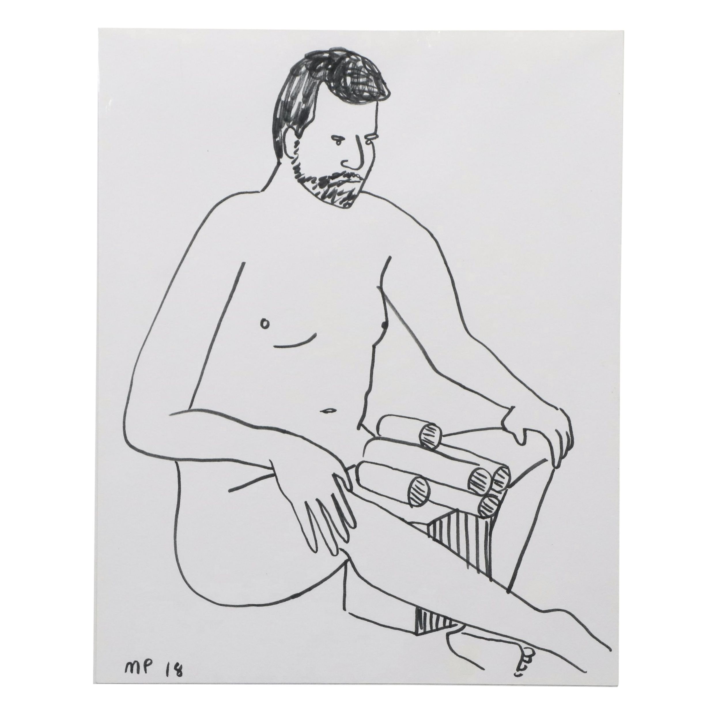 Marker Line Drawing of Seated Male Nude, 2018