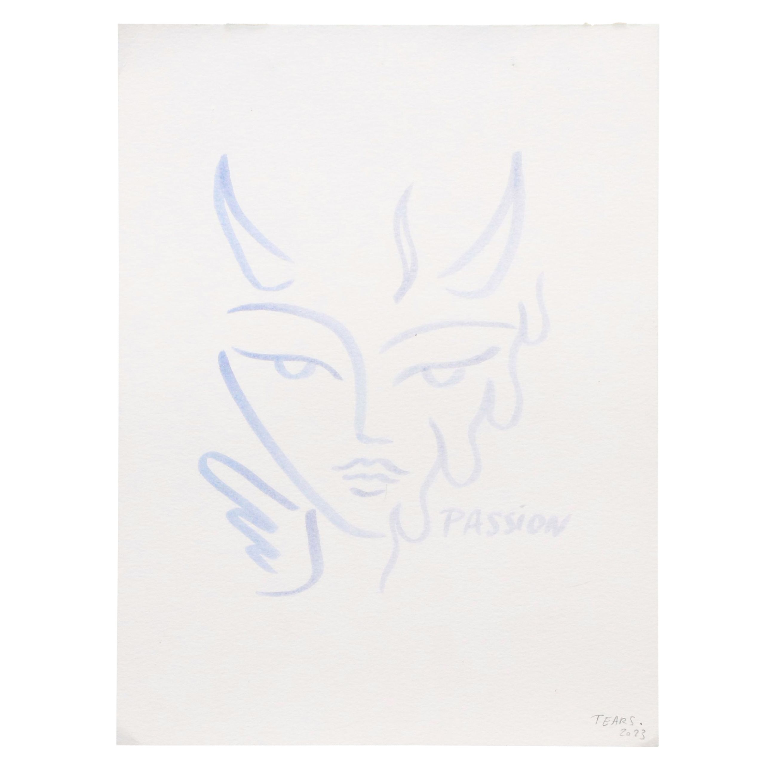 Tears Brush Pen Line Portrait Drawing "Passion," 2023