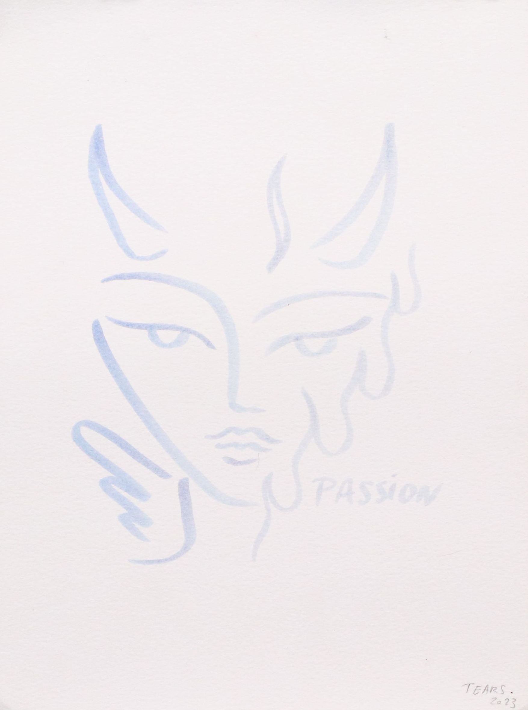 Tears Brush Pen Line Portrait Drawing "Passion," 2023