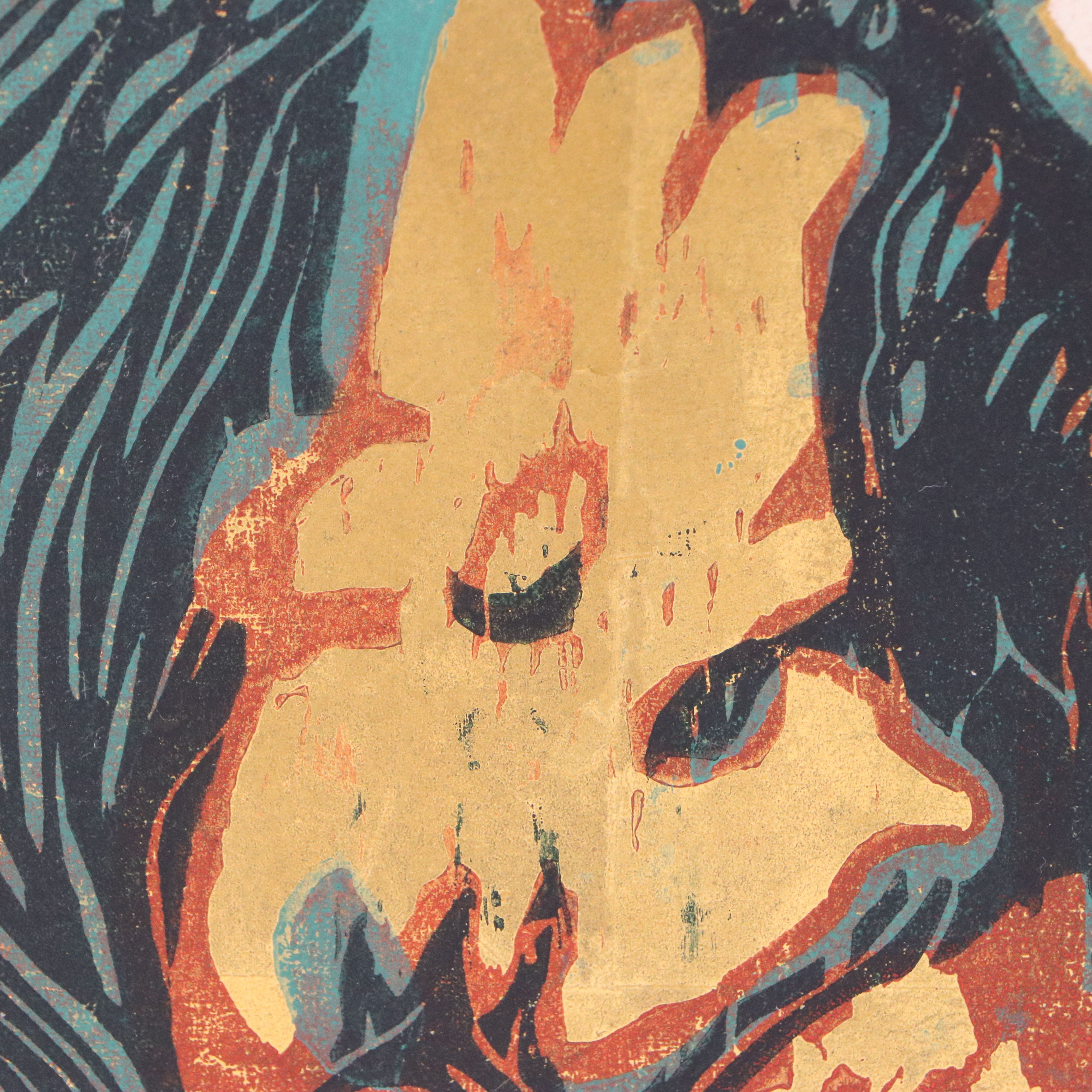 Leonard Maurer Woodcut "Gold Messages"