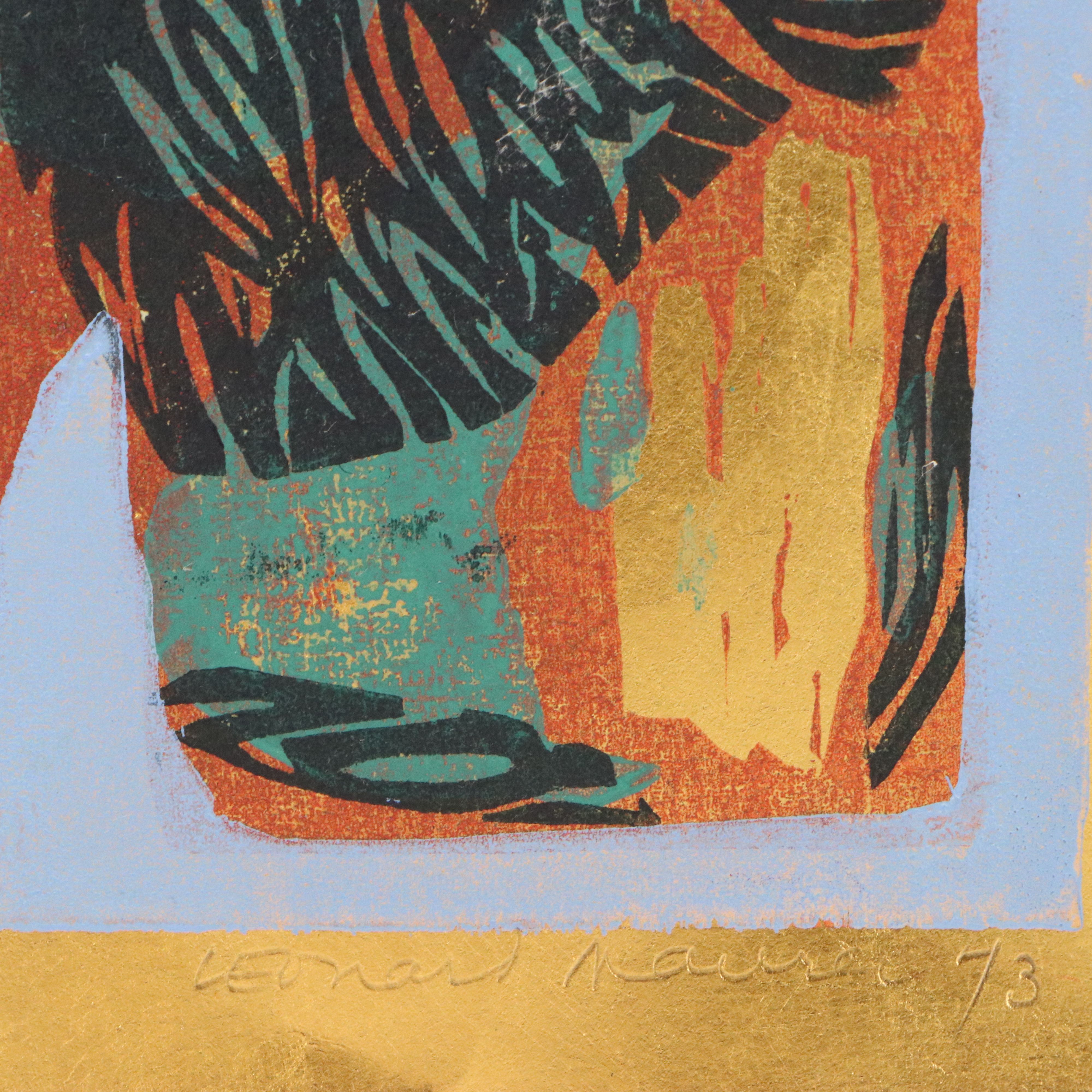 Leonard Maurer Woodcut "Gold Messages"