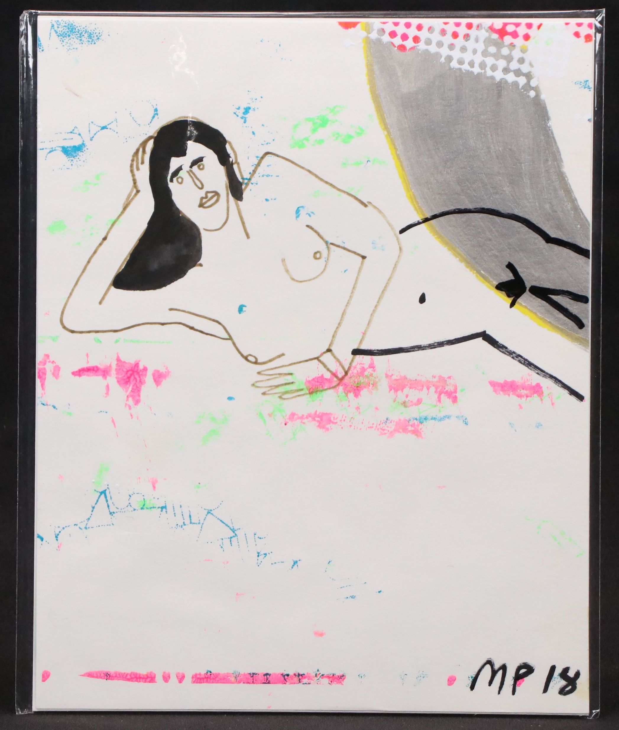 Mixed Media Drawing of Reclining Female Nude, 2018