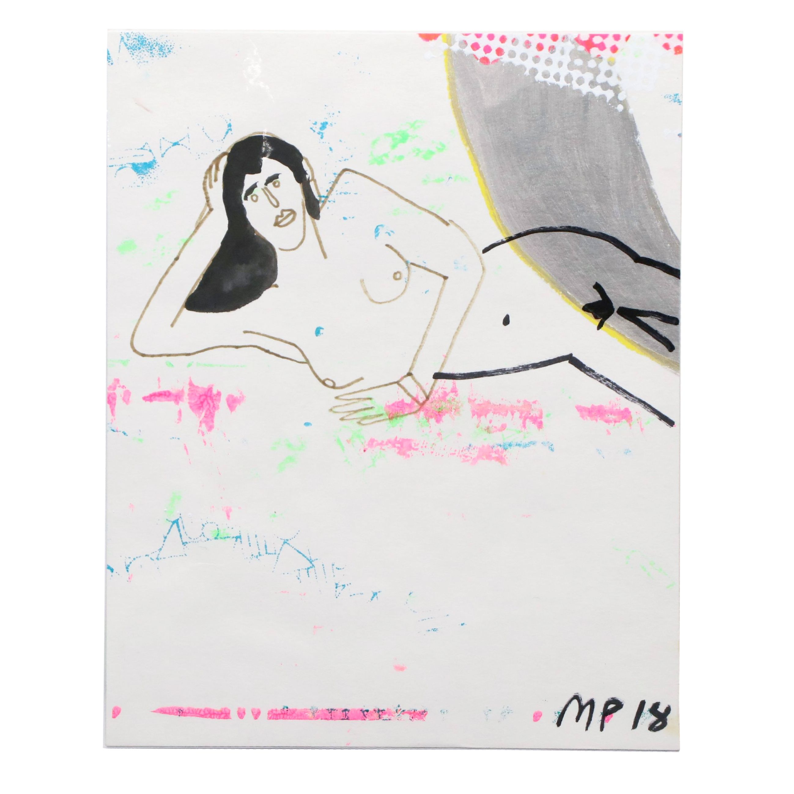 Mixed Media Drawing of Reclining Female Nude, 2018