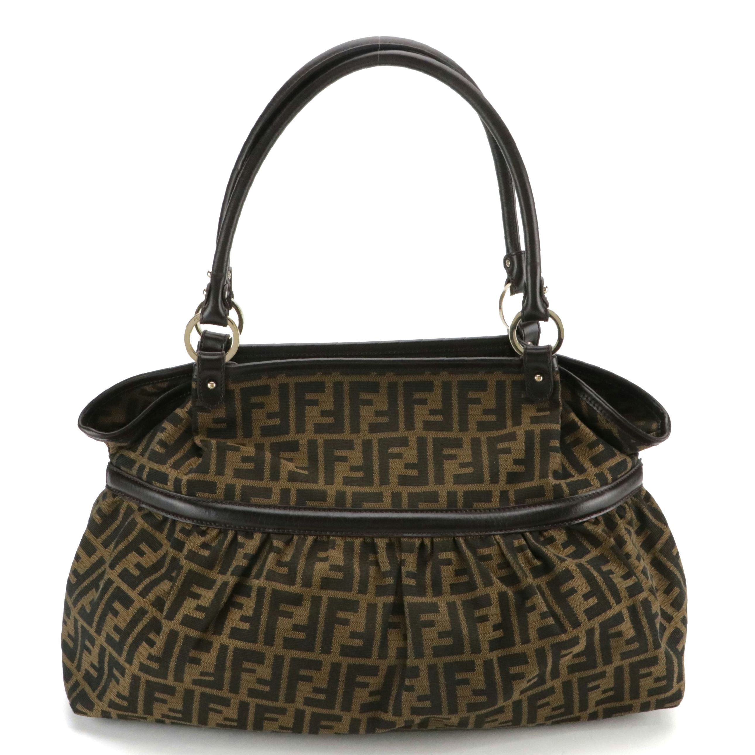Fendi Large Chef Shoulder Bag in Tobacco Zucca Jacquard Canvas and Leather