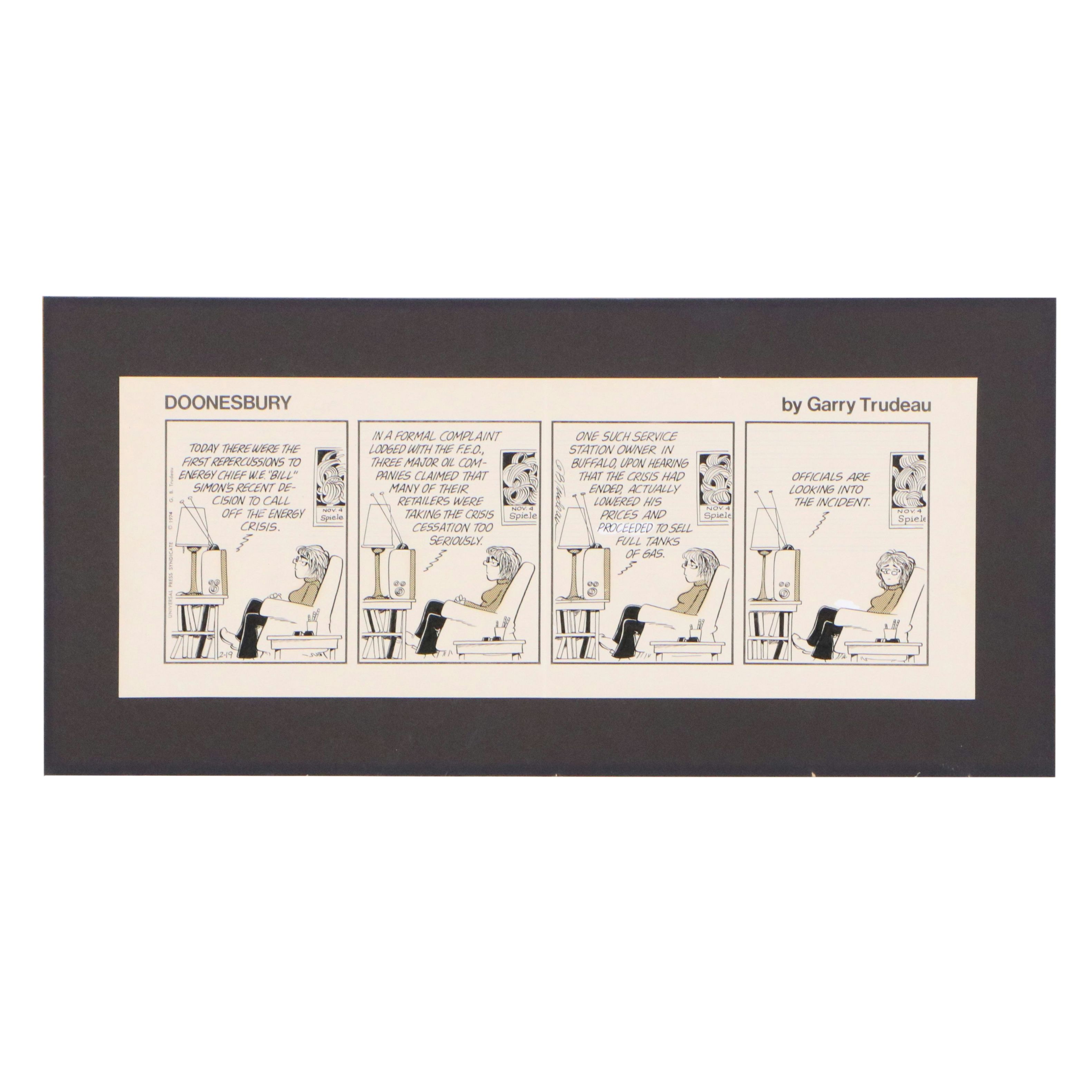 Garry Trudeau Cartoon Ink Illustration "Doonesbury," 1974