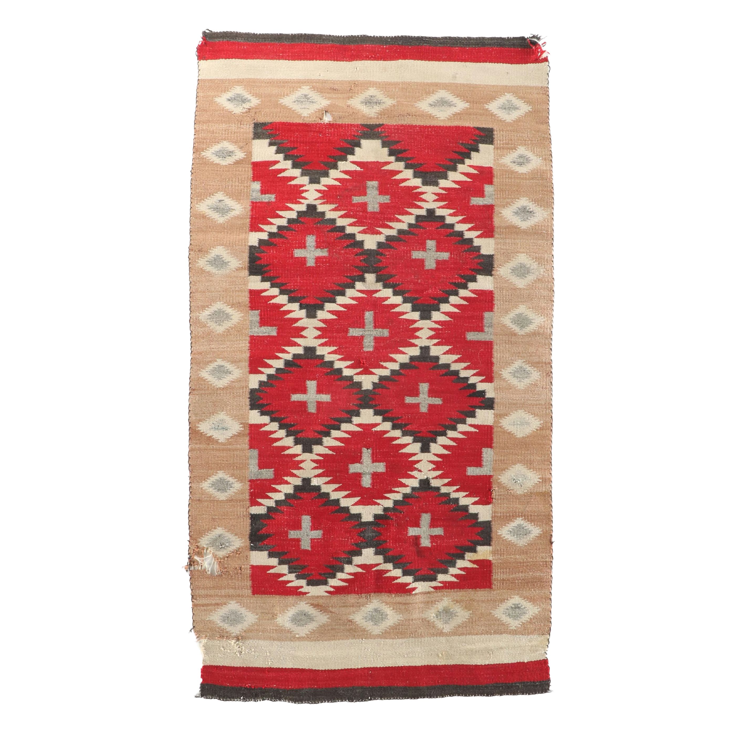 3'2 x 5'10 Handwoven Navajo Spider Woman Cross Wool Accent Rug, Circa 1930s