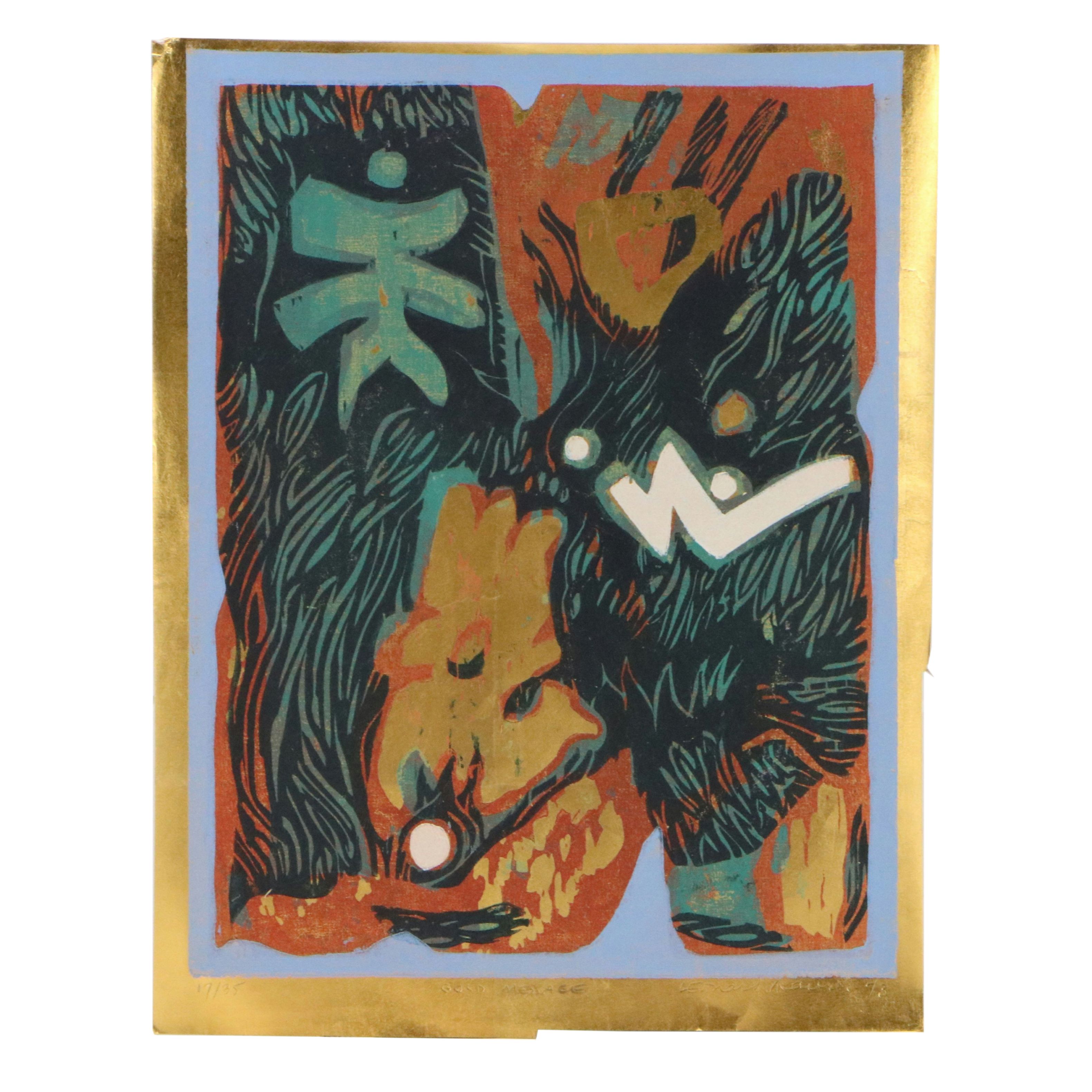 Leonard Maurer Woodcut "Gold Messages"