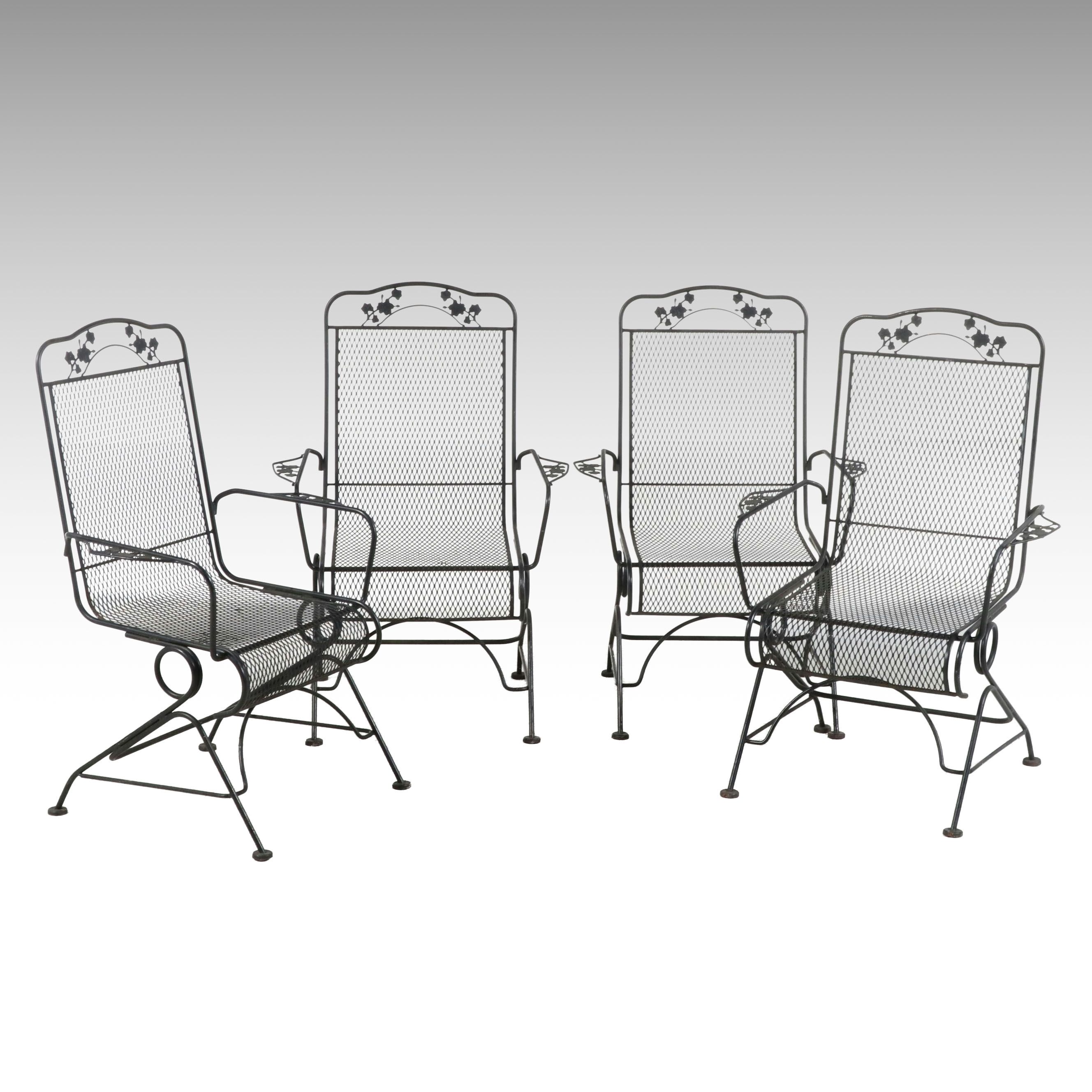 Set of Four Wrought Iron Patio Chairs, Late 20th Century