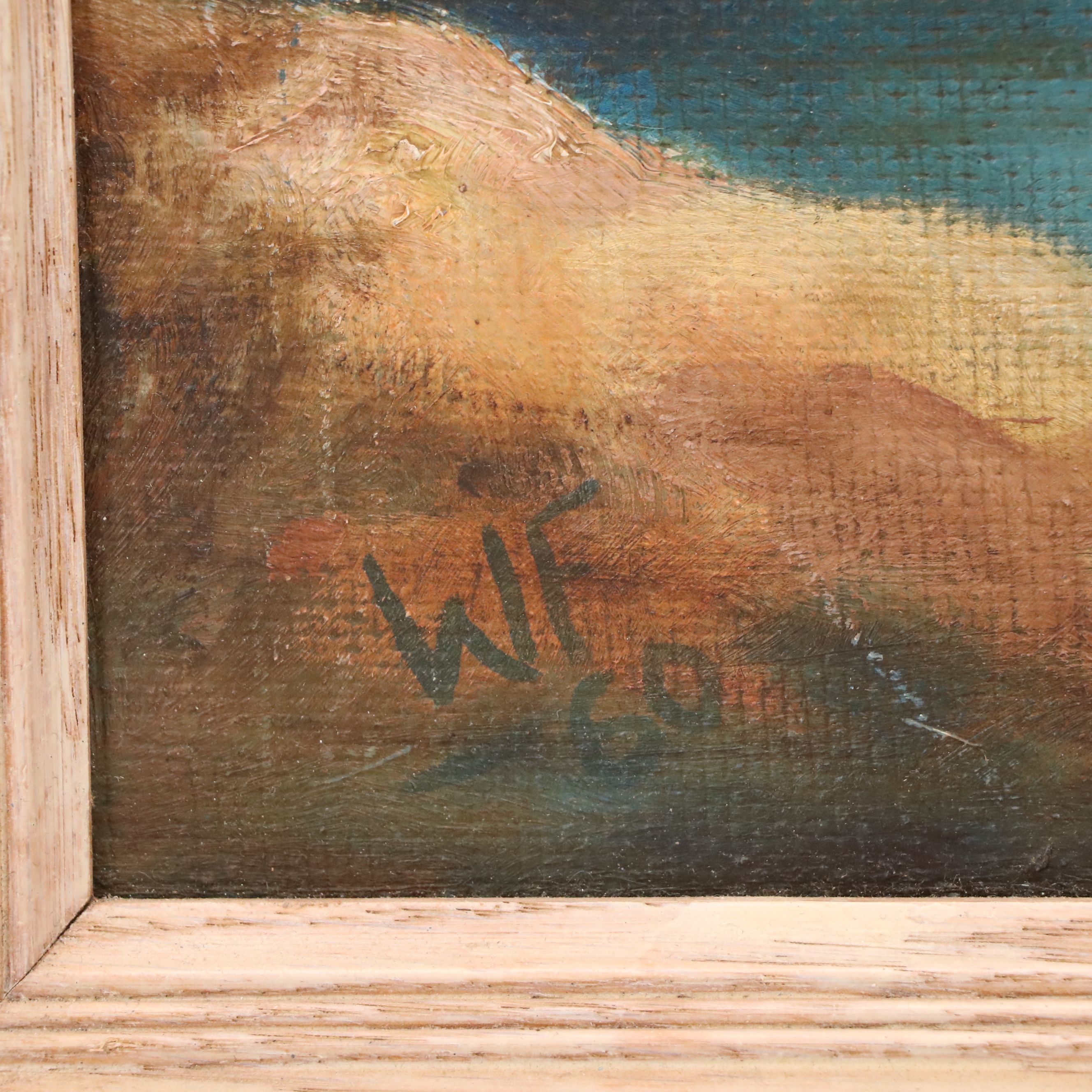 Folk Art Style Oil Painting of Coastal Landscape with Pier, 1960