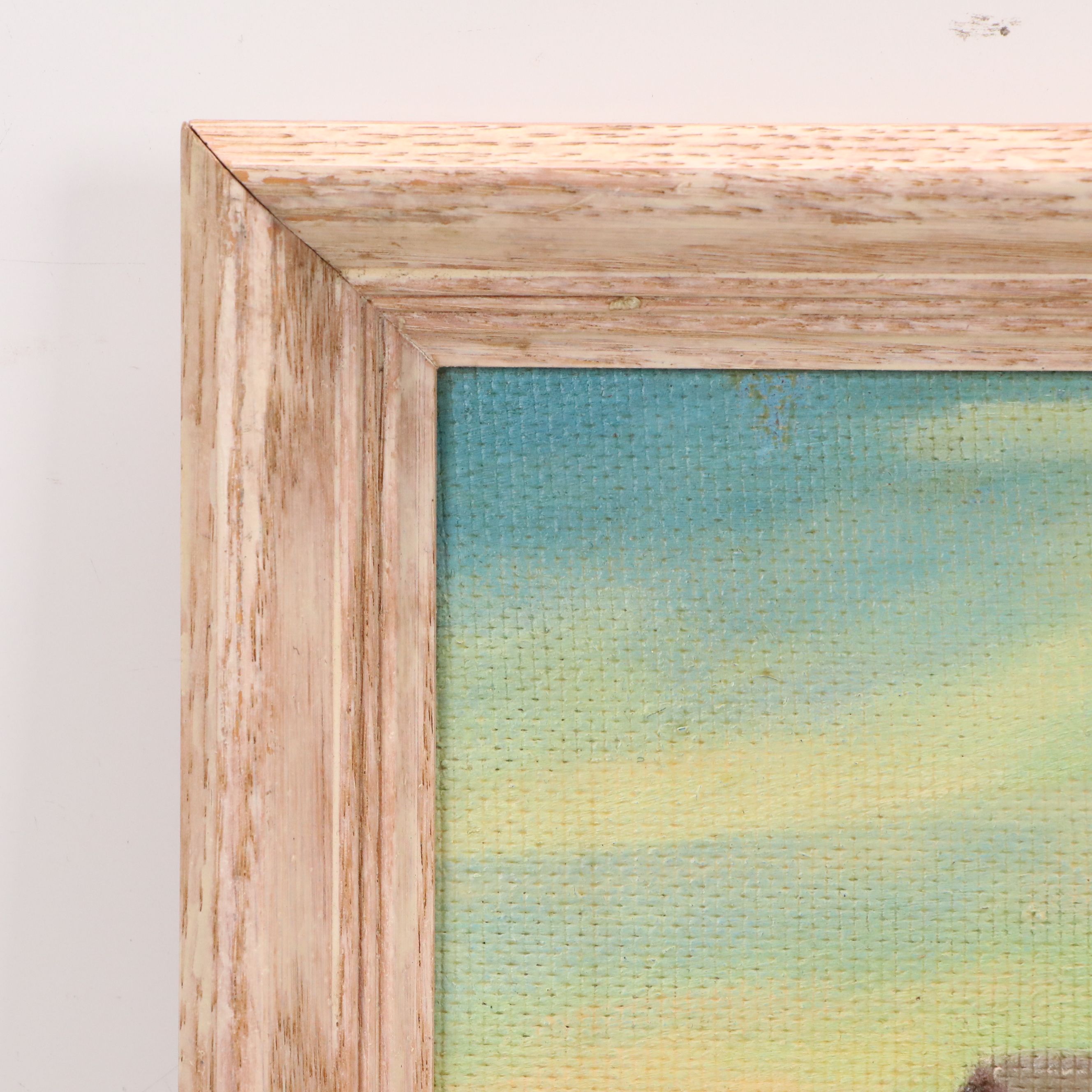 Folk Art Style Oil Painting of Coastal Landscape with Pier, 1960