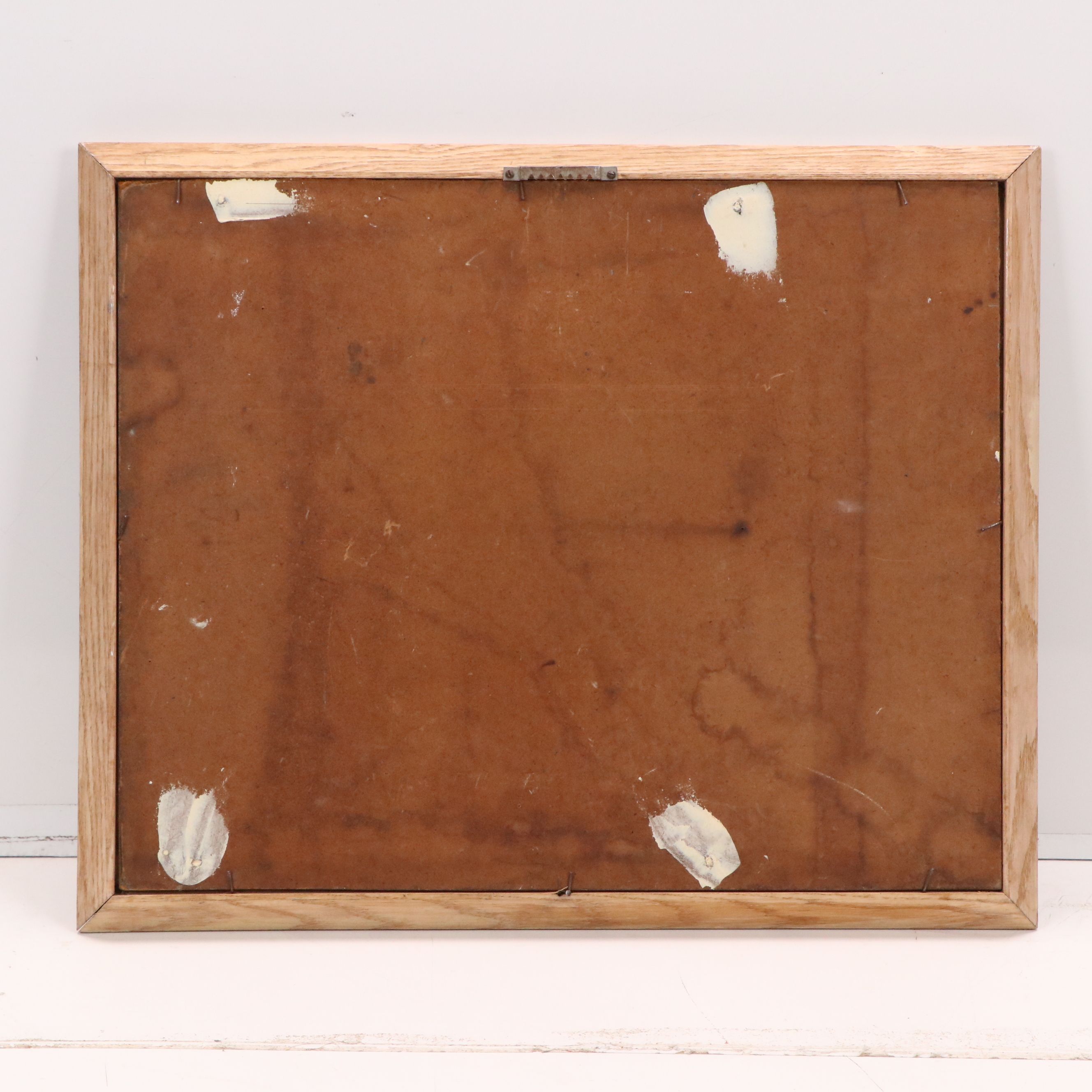 Folk Art Style Oil Painting of Coastal Landscape with Pier, 1960