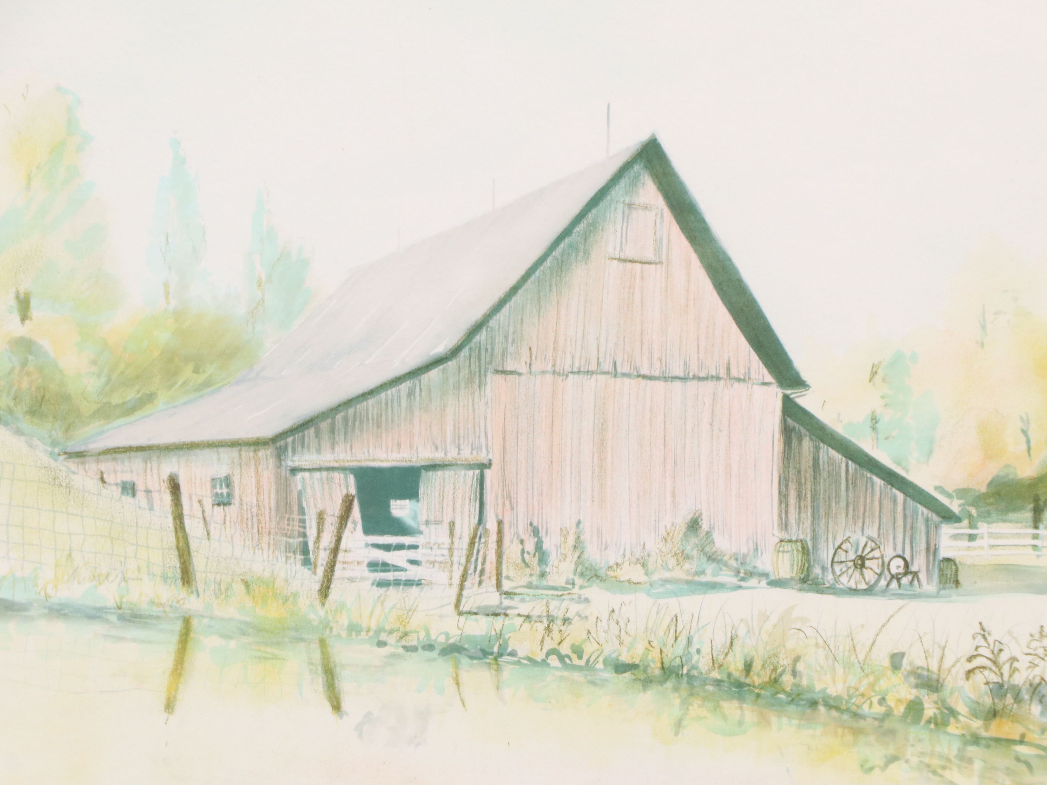 Peter Yesis Color Lithograph "Autumn Barn," Late 20th Century