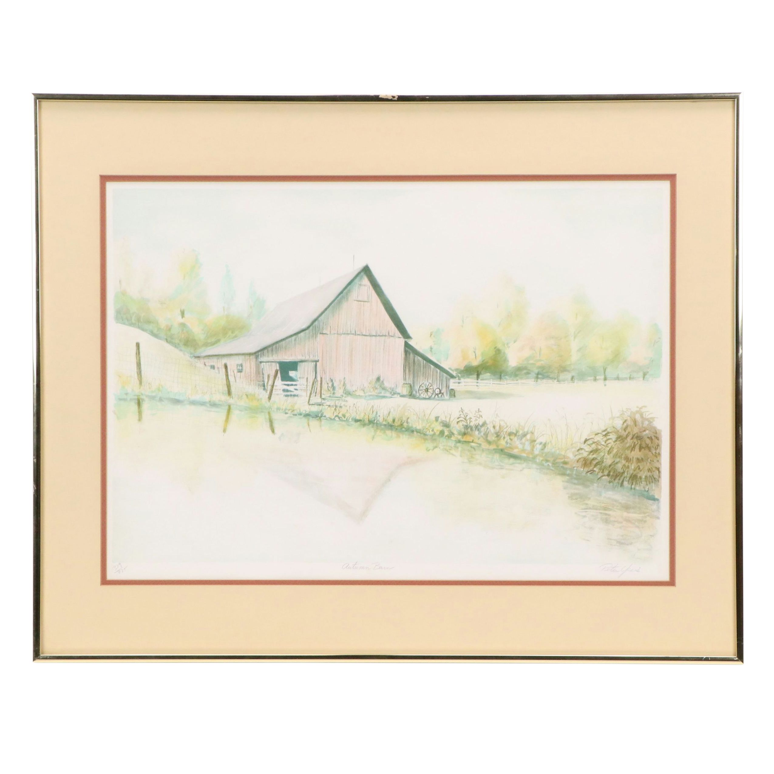 Peter Yesis Color Lithograph "Autumn Barn," Late 20th Century