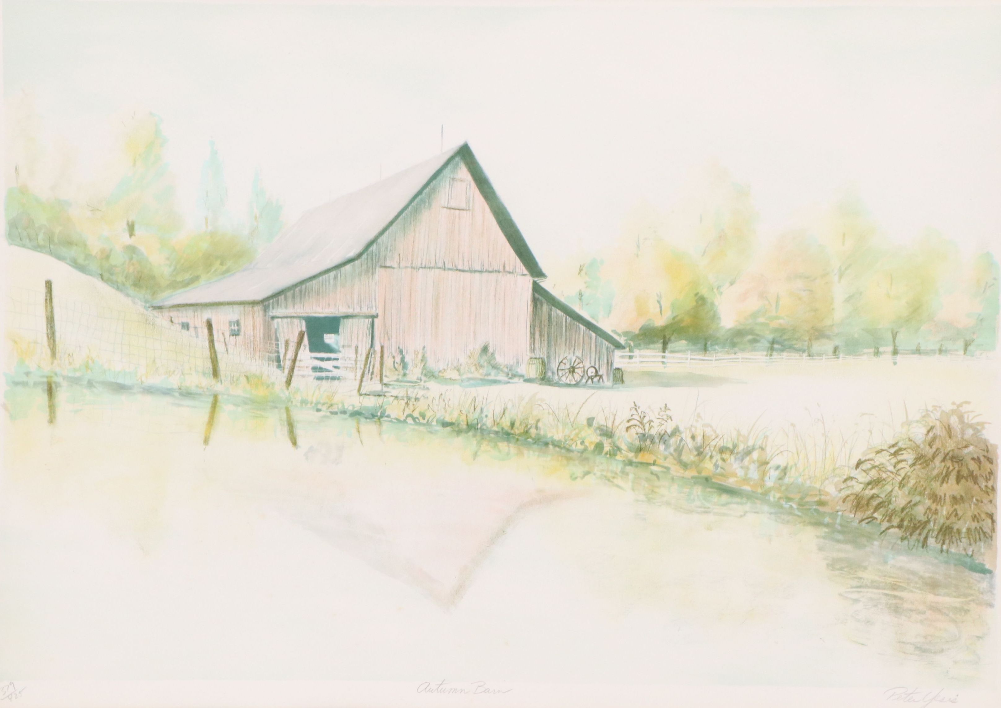 Peter Yesis Color Lithograph "Autumn Barn," Late 20th Century