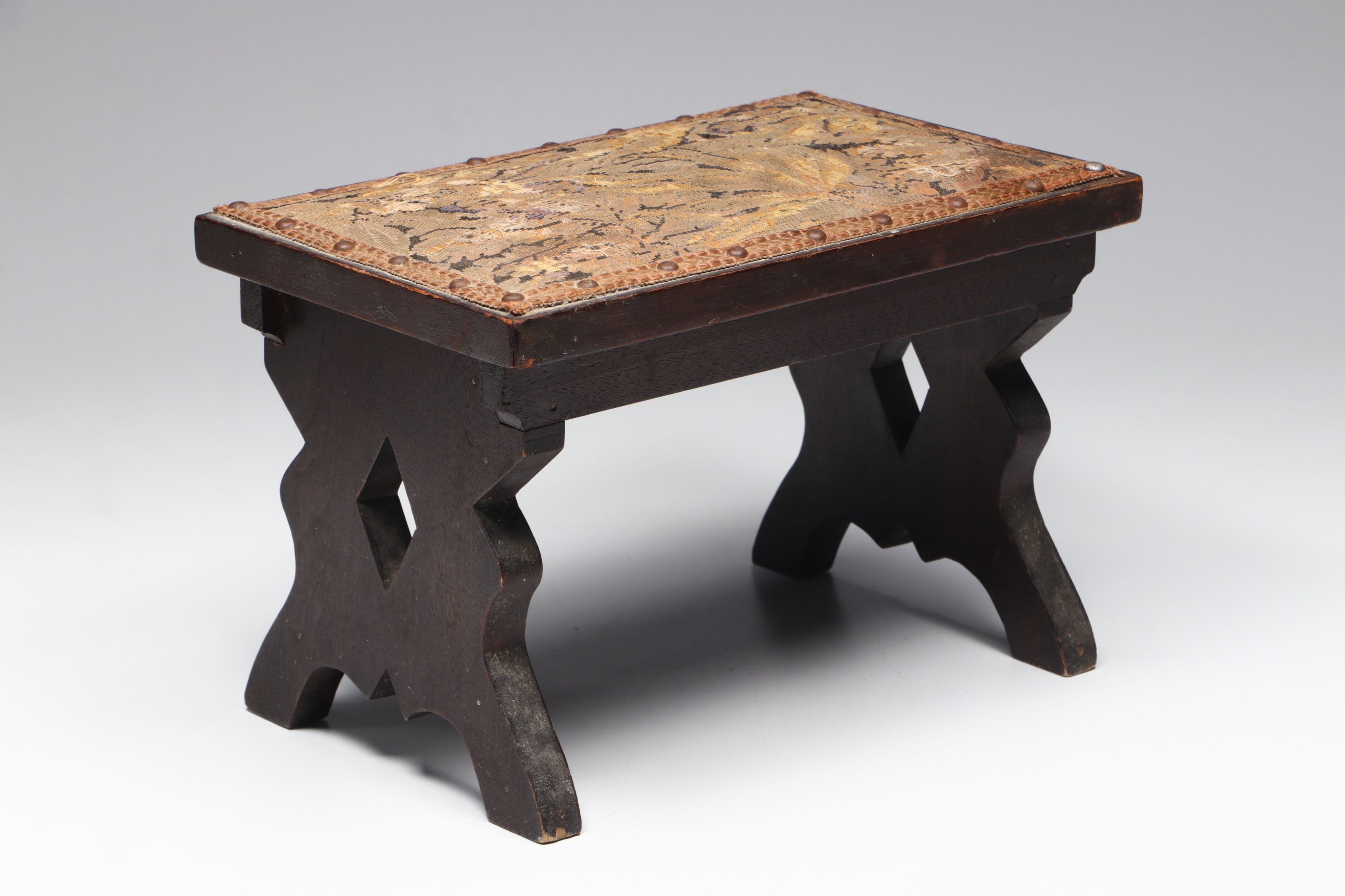 Tapestry Top Wooden Footstool with Wooden Money Box