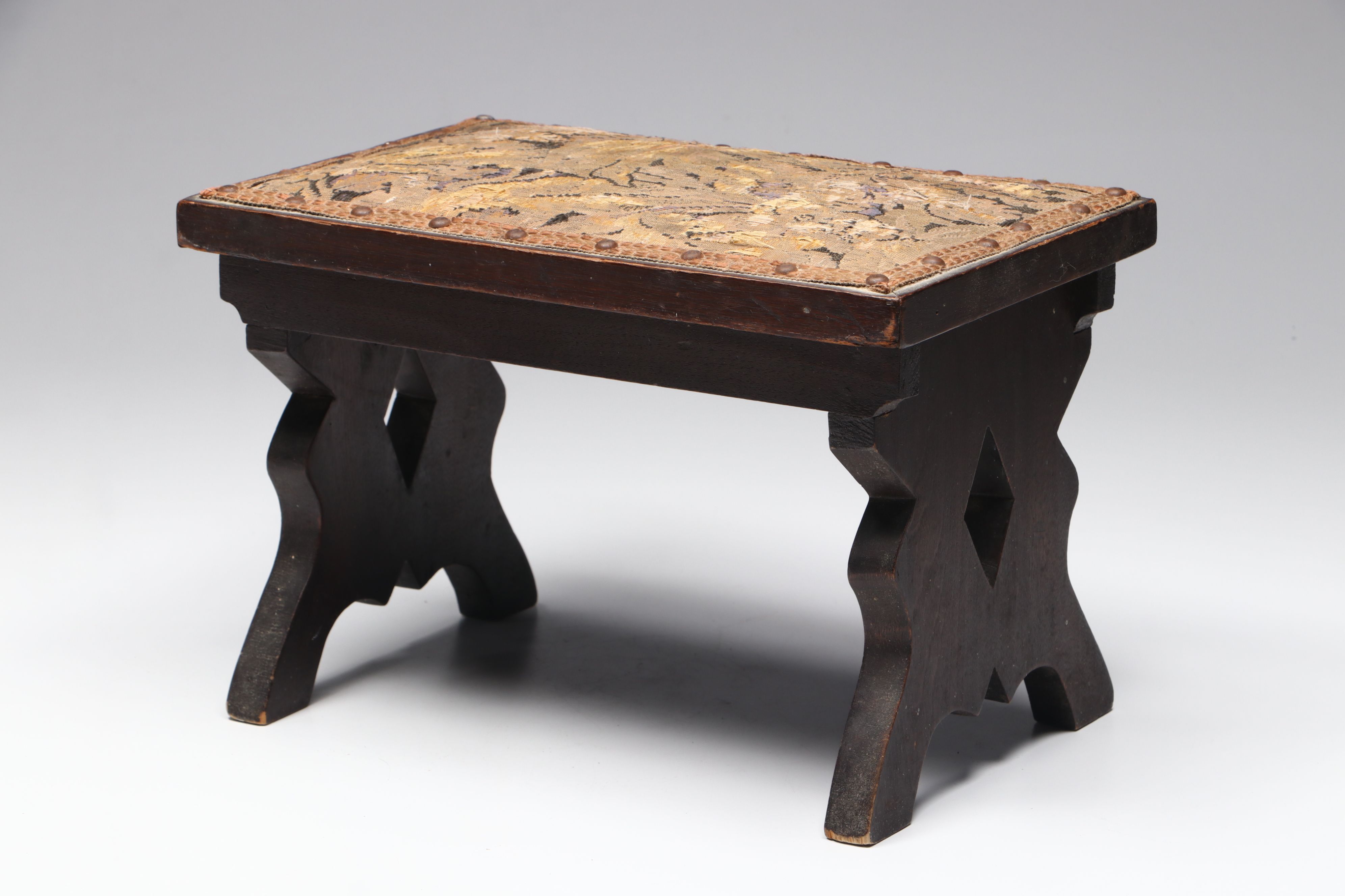 Tapestry Top Wooden Footstool with Wooden Money Box