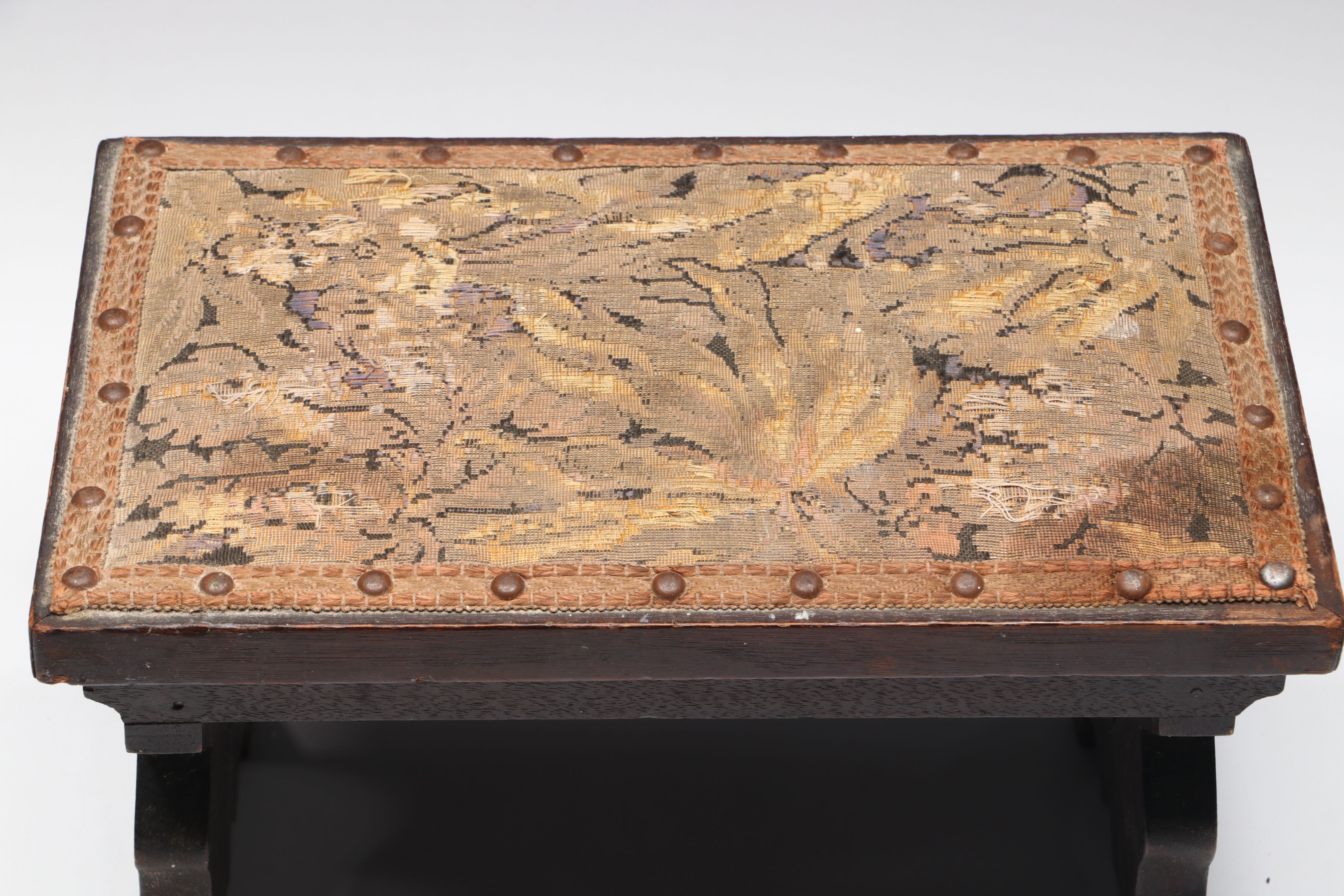 Tapestry Top Wooden Footstool with Wooden Money Box