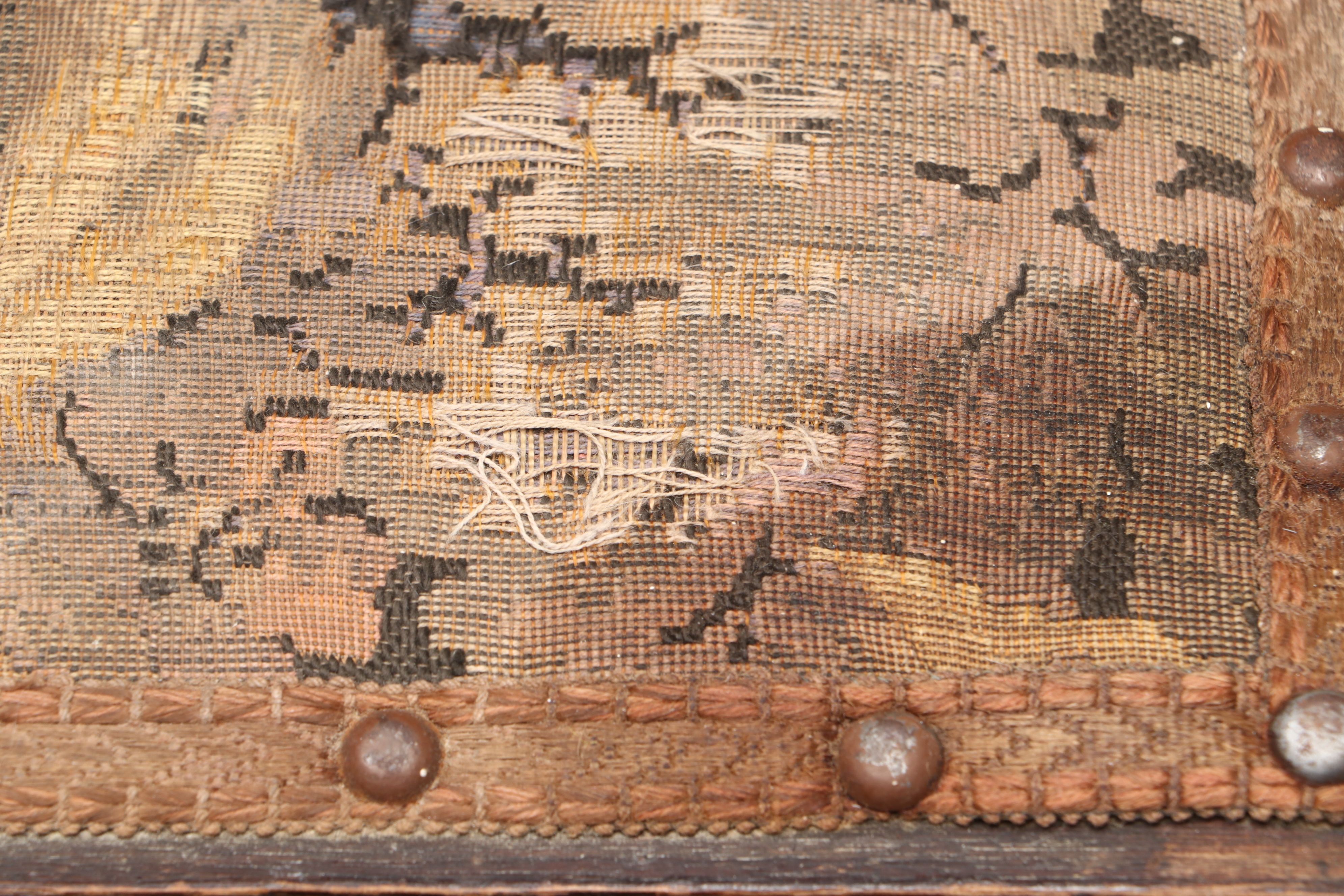 Tapestry Top Wooden Footstool with Wooden Money Box