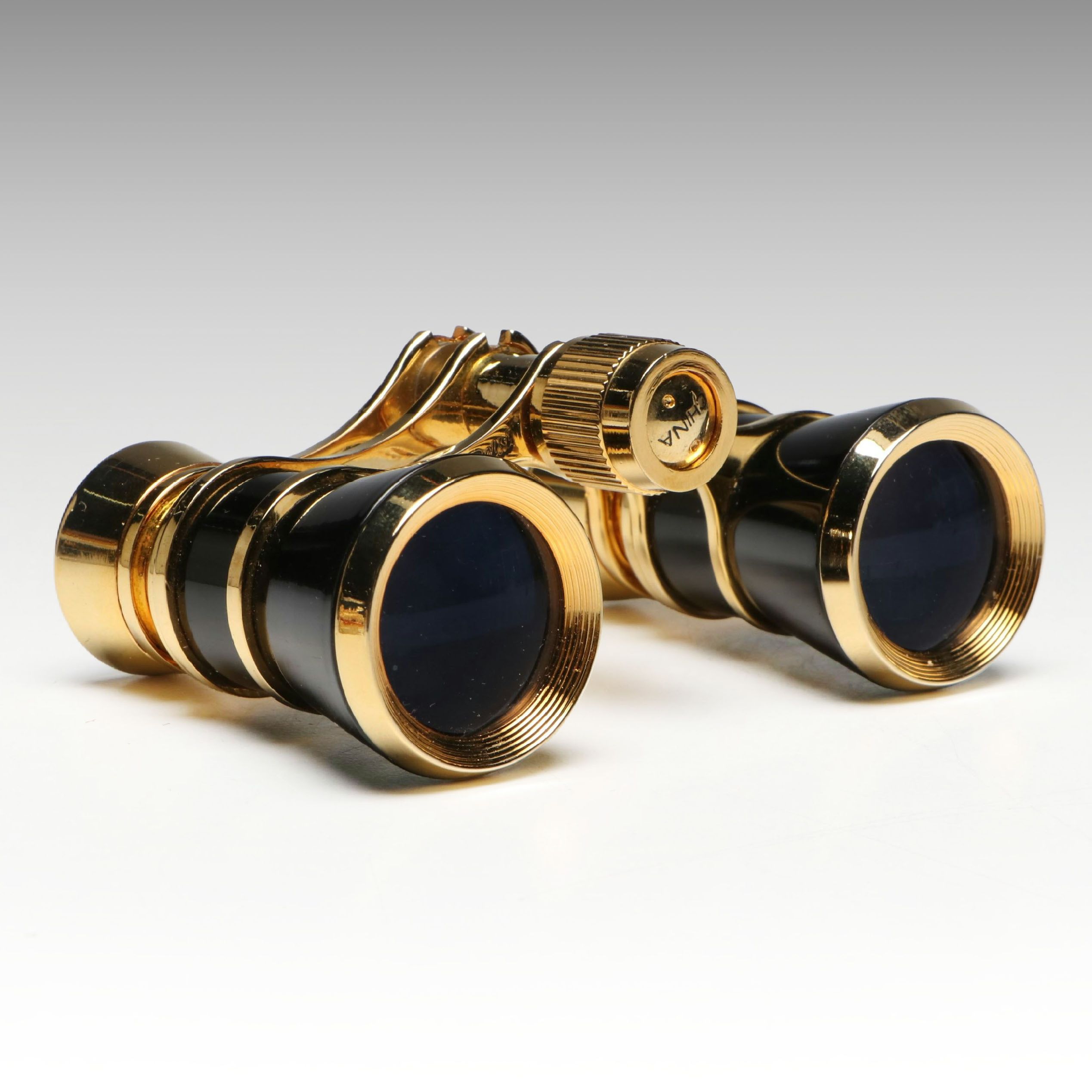 Selsie Black and Gold Finish Metal Opera Glasses with Drawstring Pouch