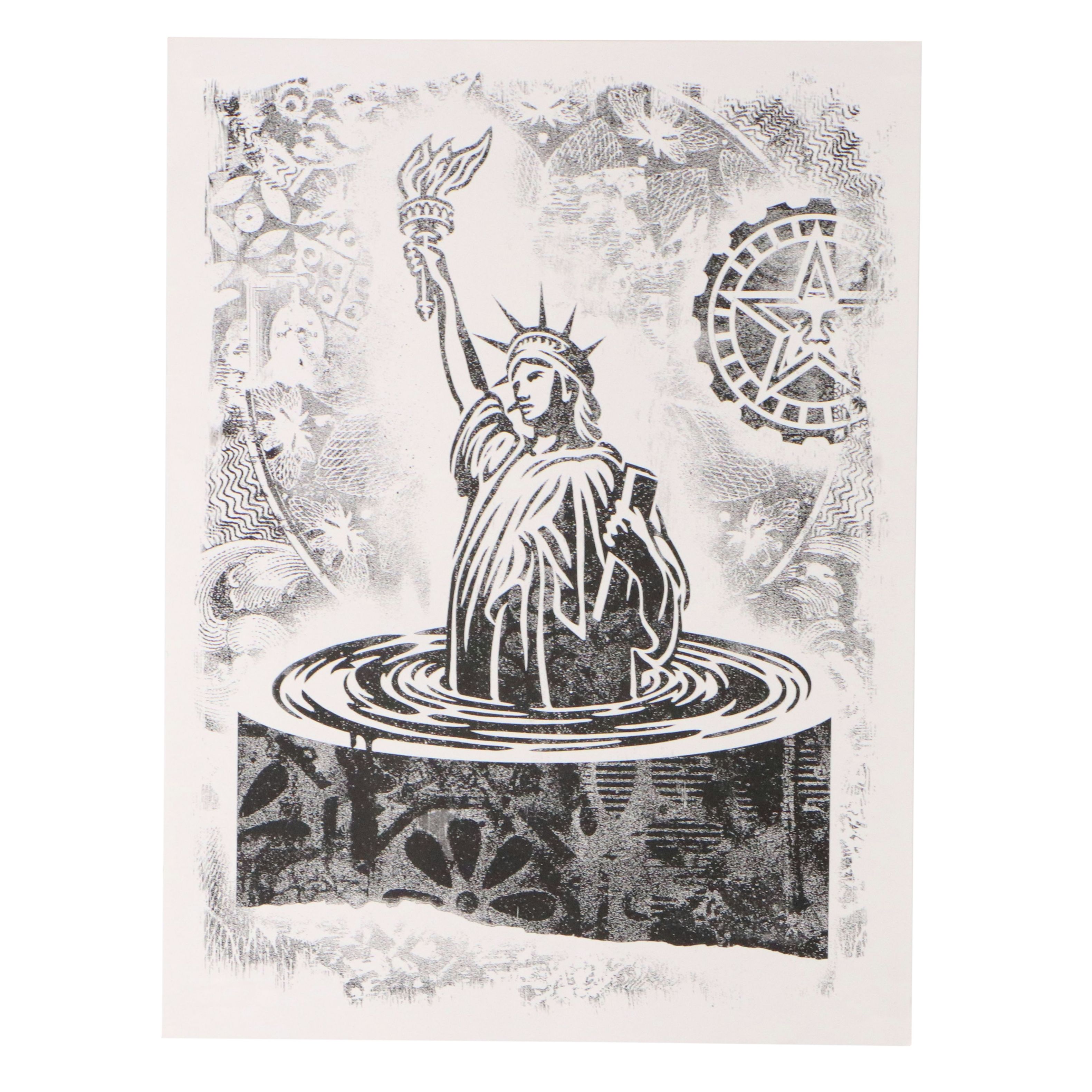 After Shepard Fairey Digital Print "Sinking Liberty"