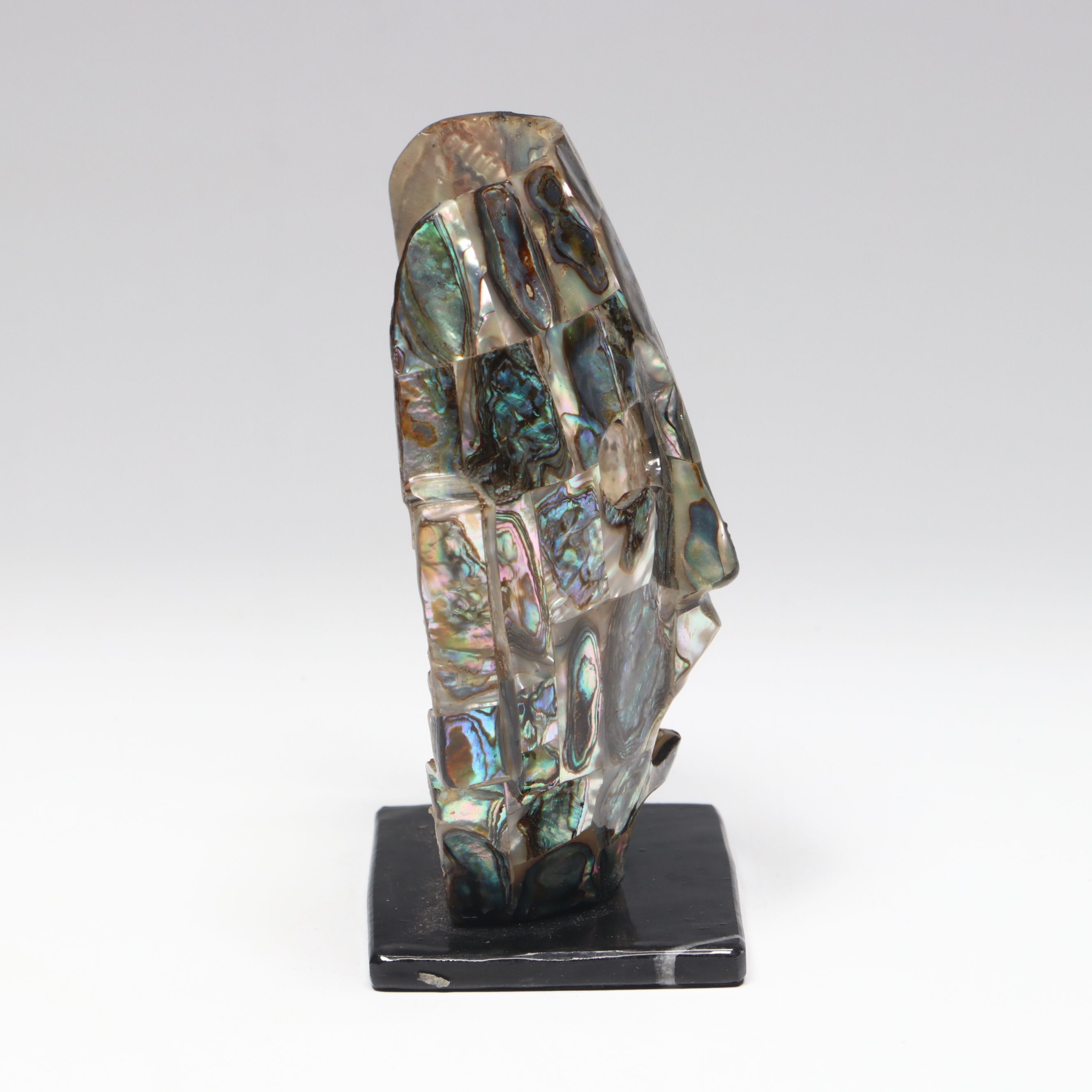 Aztec Style Abalone and Stone Death Mask on Base