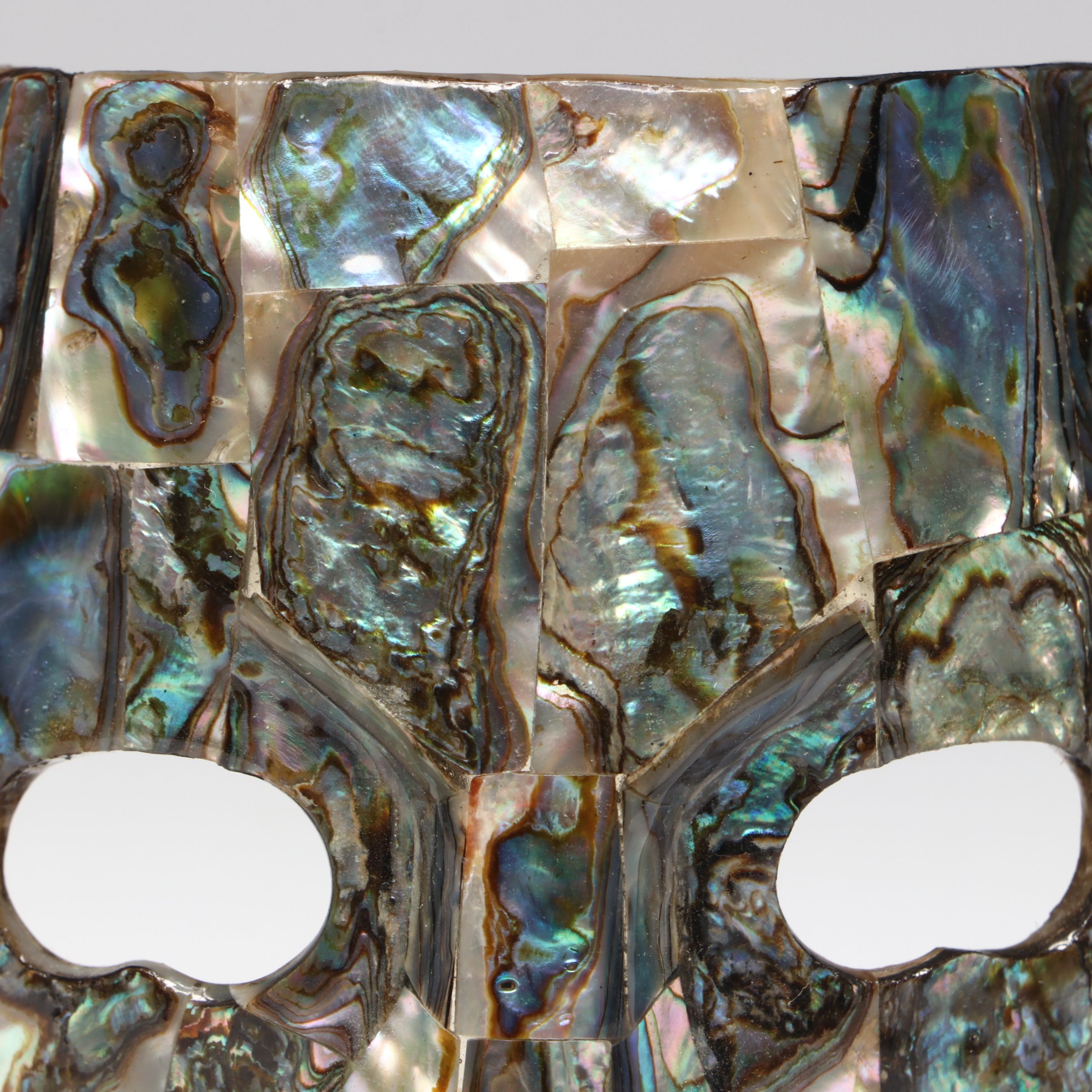 Aztec Style Abalone and Stone Death Mask on Base