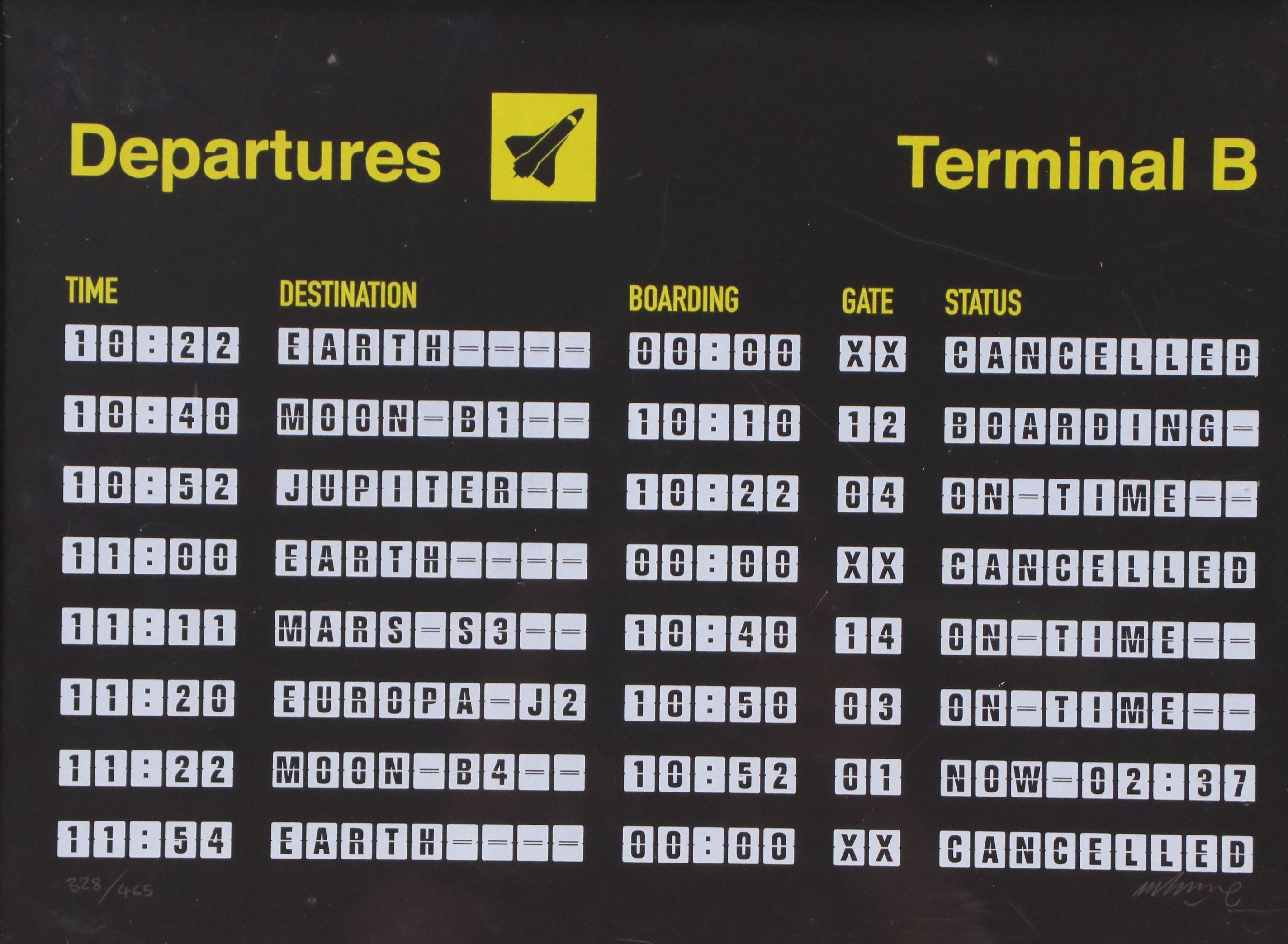 Imbue Pop Art Serigraph "Departures" and Novelty Space Travel Ephemera, 2019