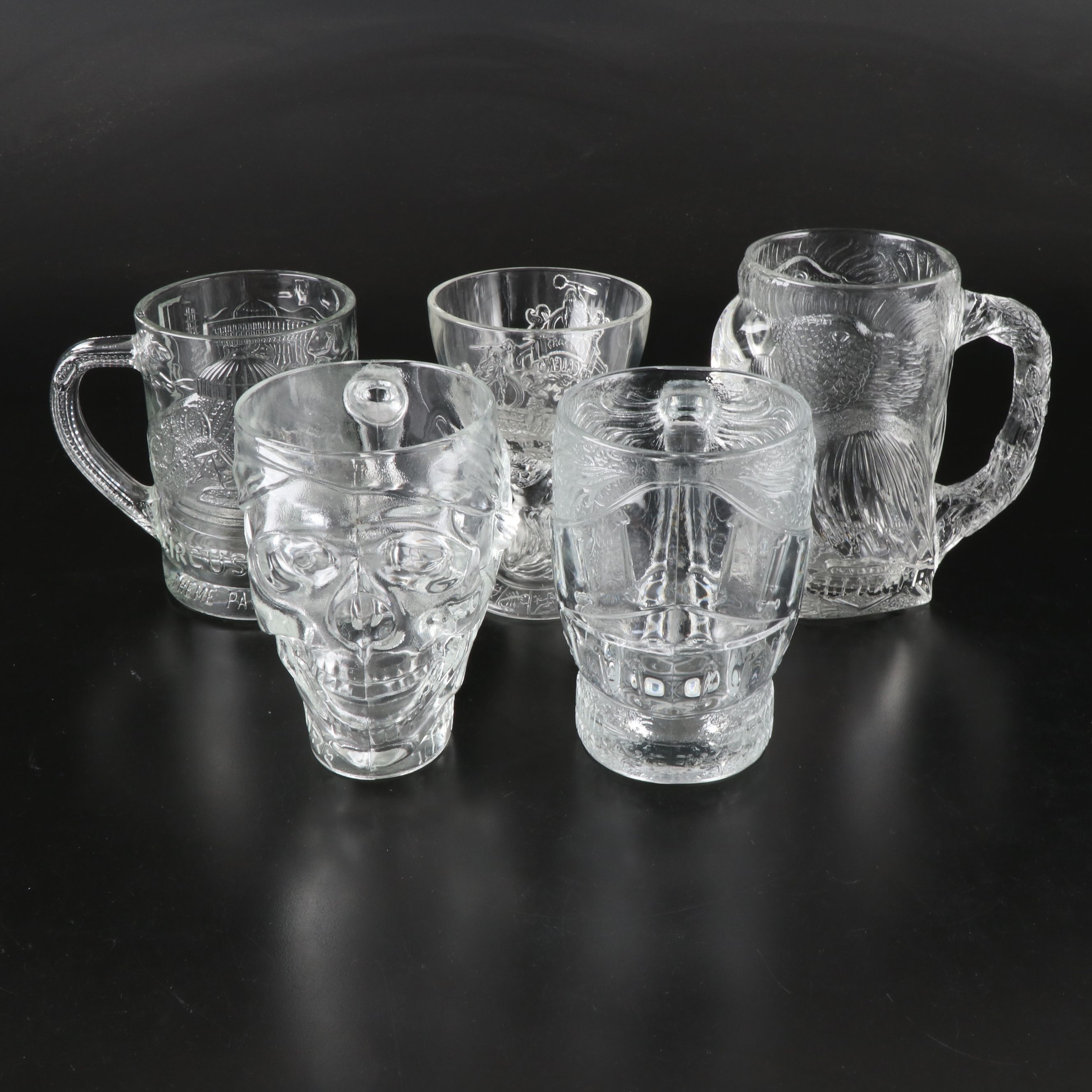 Casino Souvenir Pressed Glass Beer Mugs and Goblet