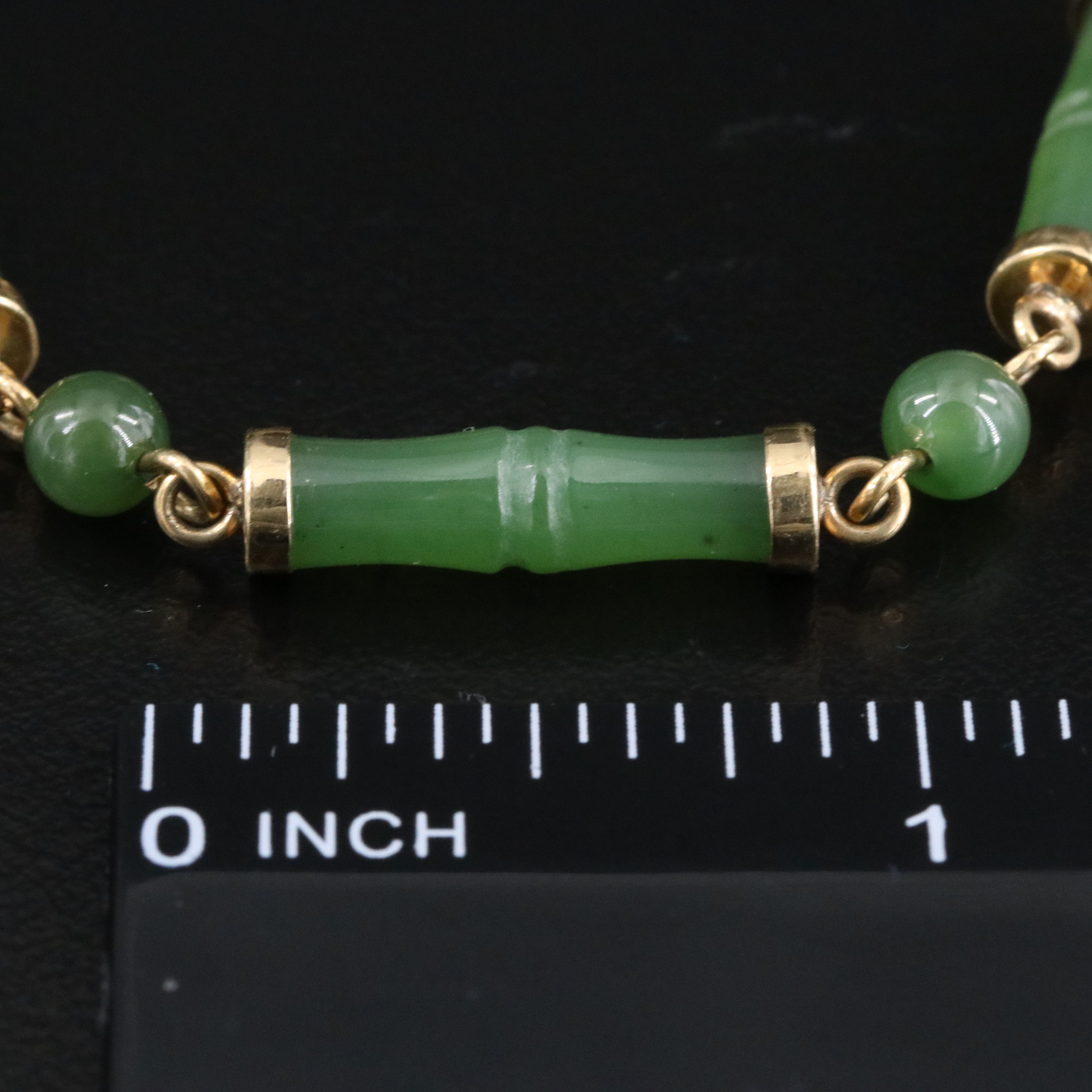14K Nephrite Bracelet Bamboo Links and Good Fortune Clasp