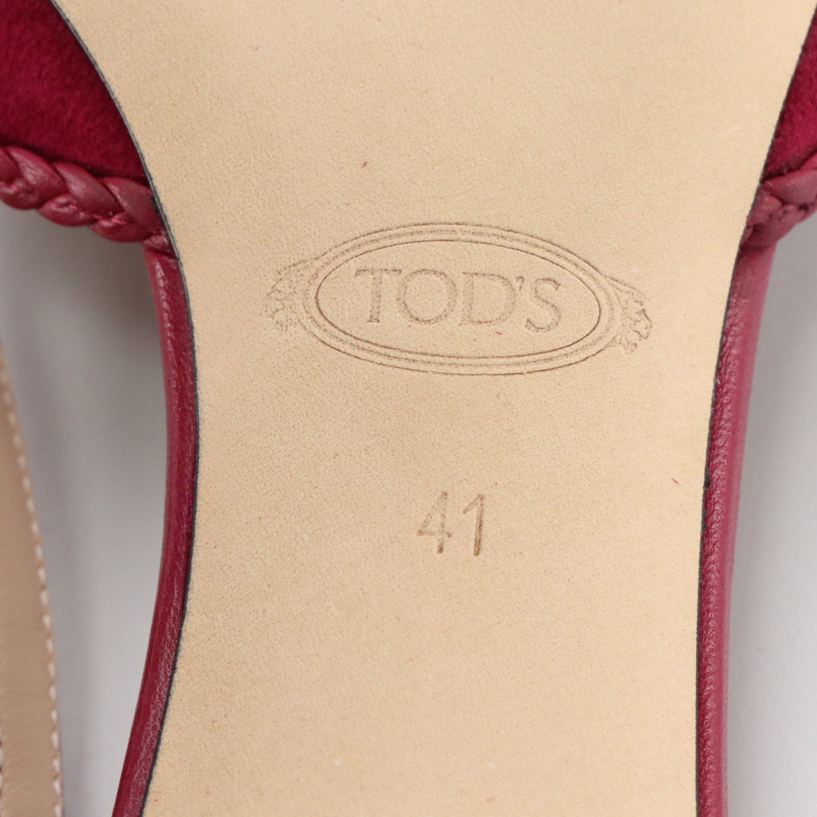 Tod's Tassel Slingback Kitten Heel Pumps in Suede/Leather with Box