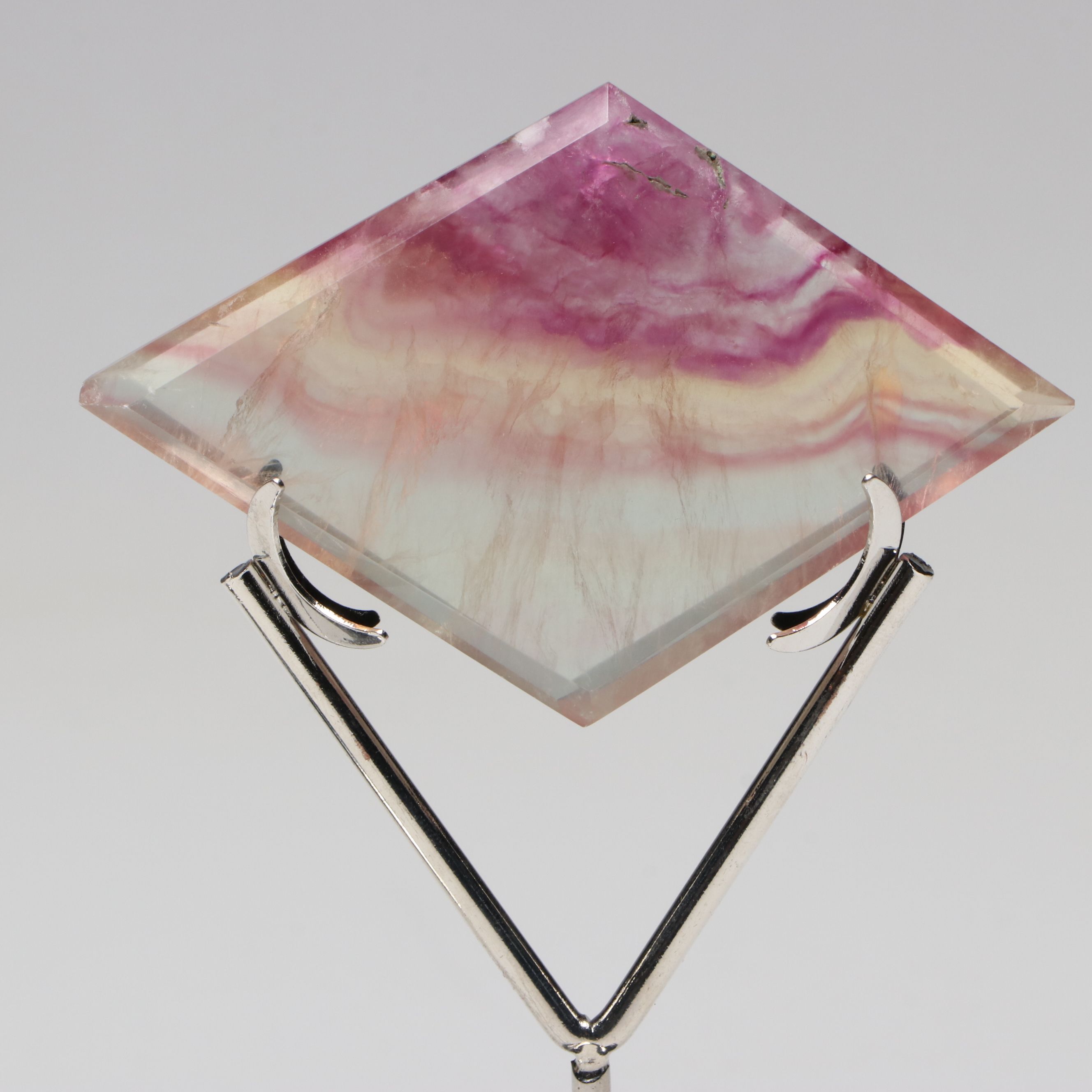 Polished Triangular Fluorite Specimens with Metal Zodiac Stands