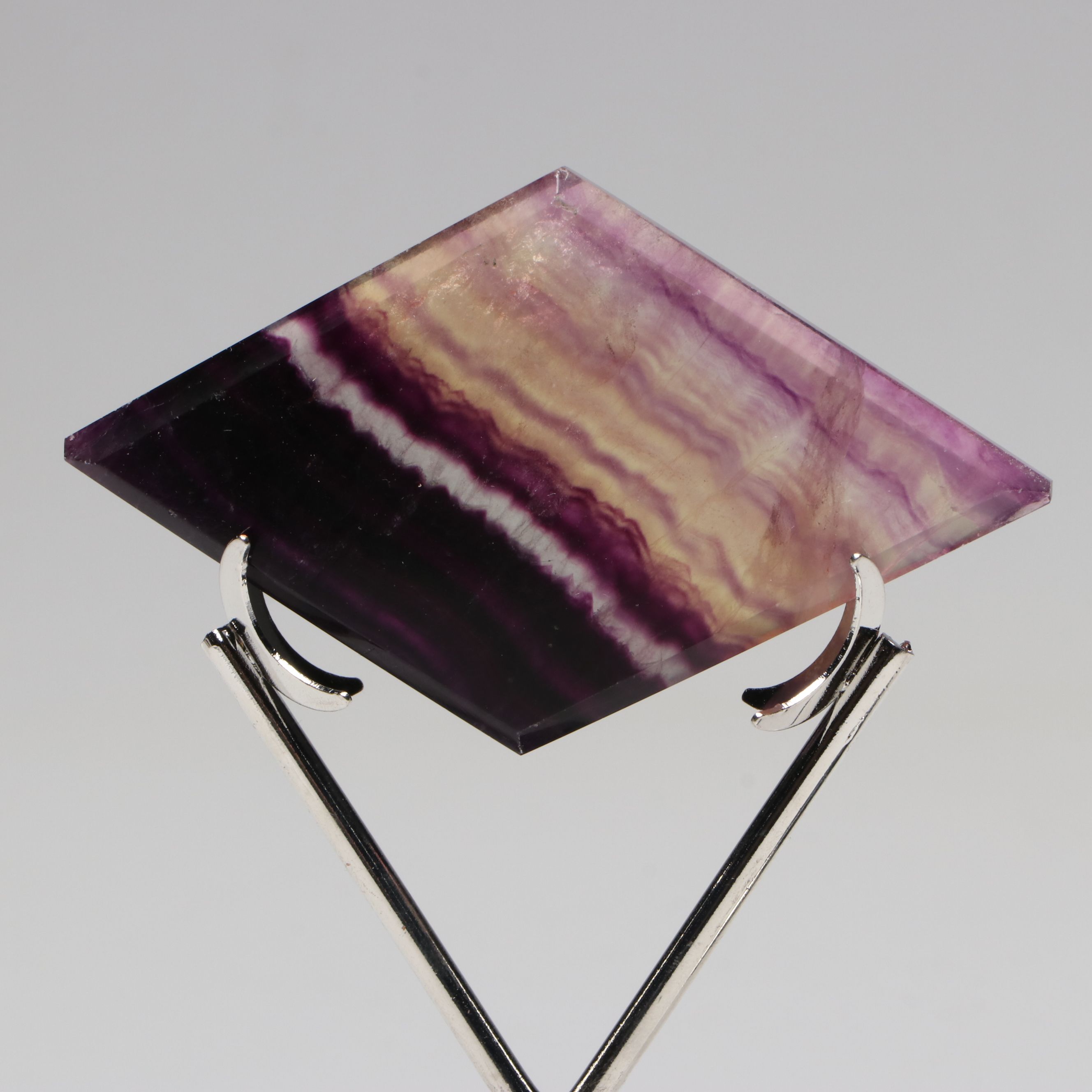 Polished Triangular Fluorite Specimens with Metal Zodiac Stands