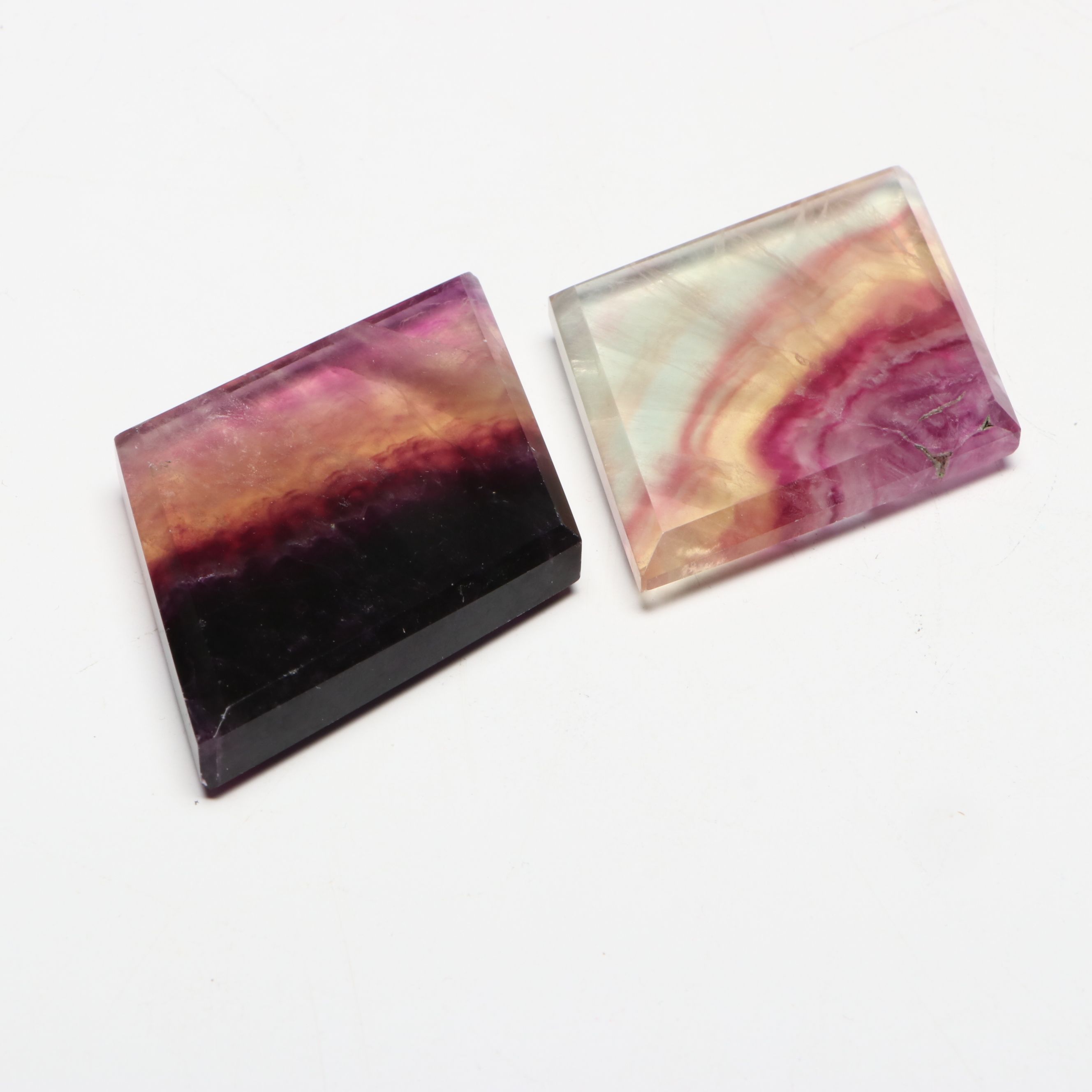 Polished Triangular Fluorite Specimens with Metal Zodiac Stands