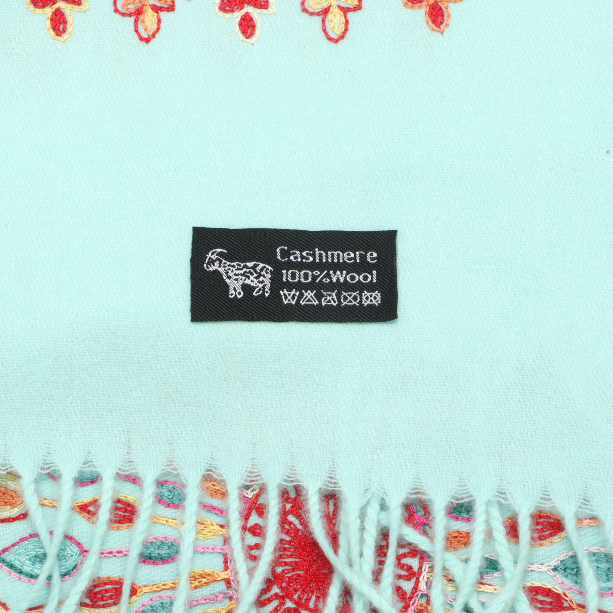 Radial Peacock Feather Cashmere Wool Fringe Scarf