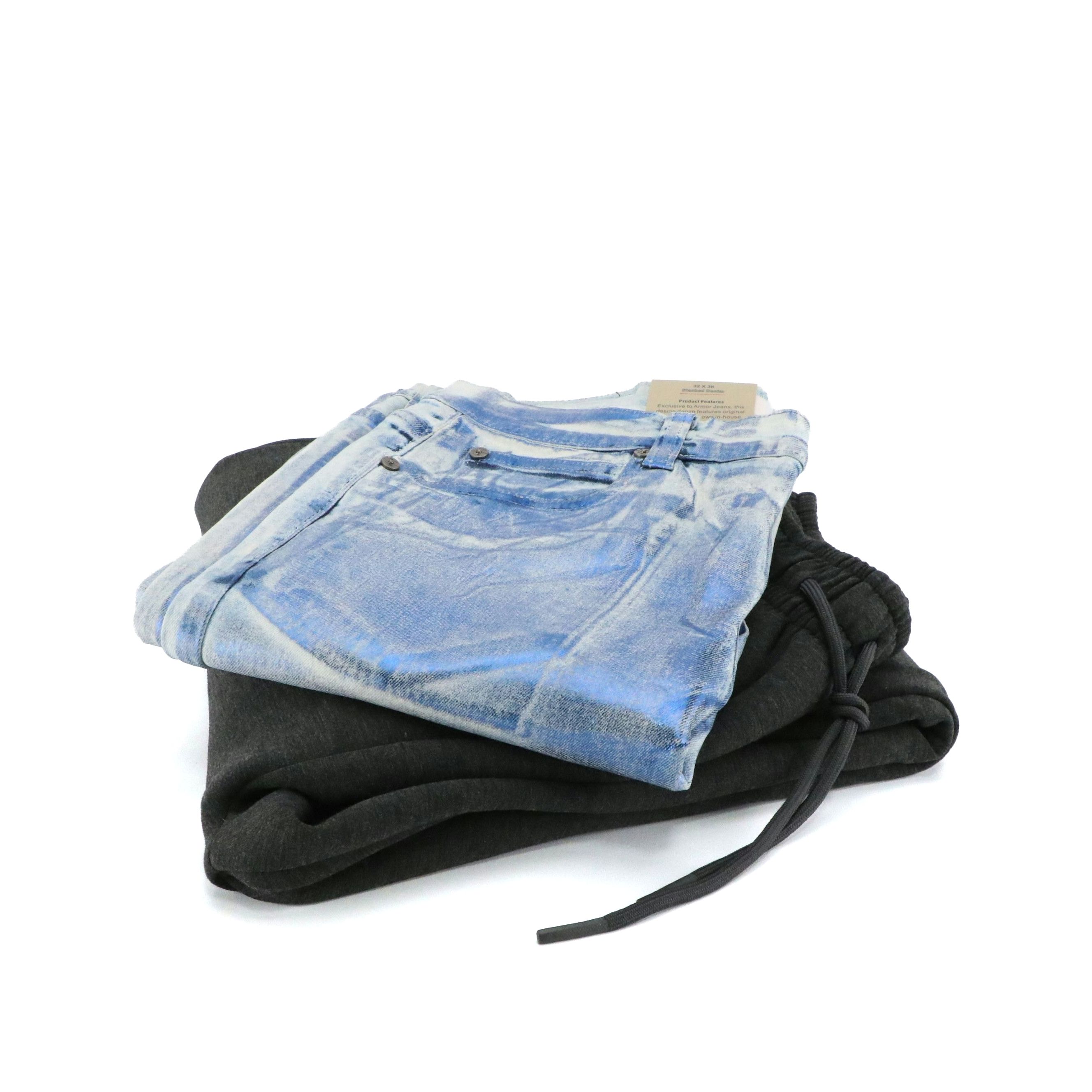 Men's Armor Jeans Foil Wash Stacked Jeans and Young LA Scuba Cargo Sweatpants