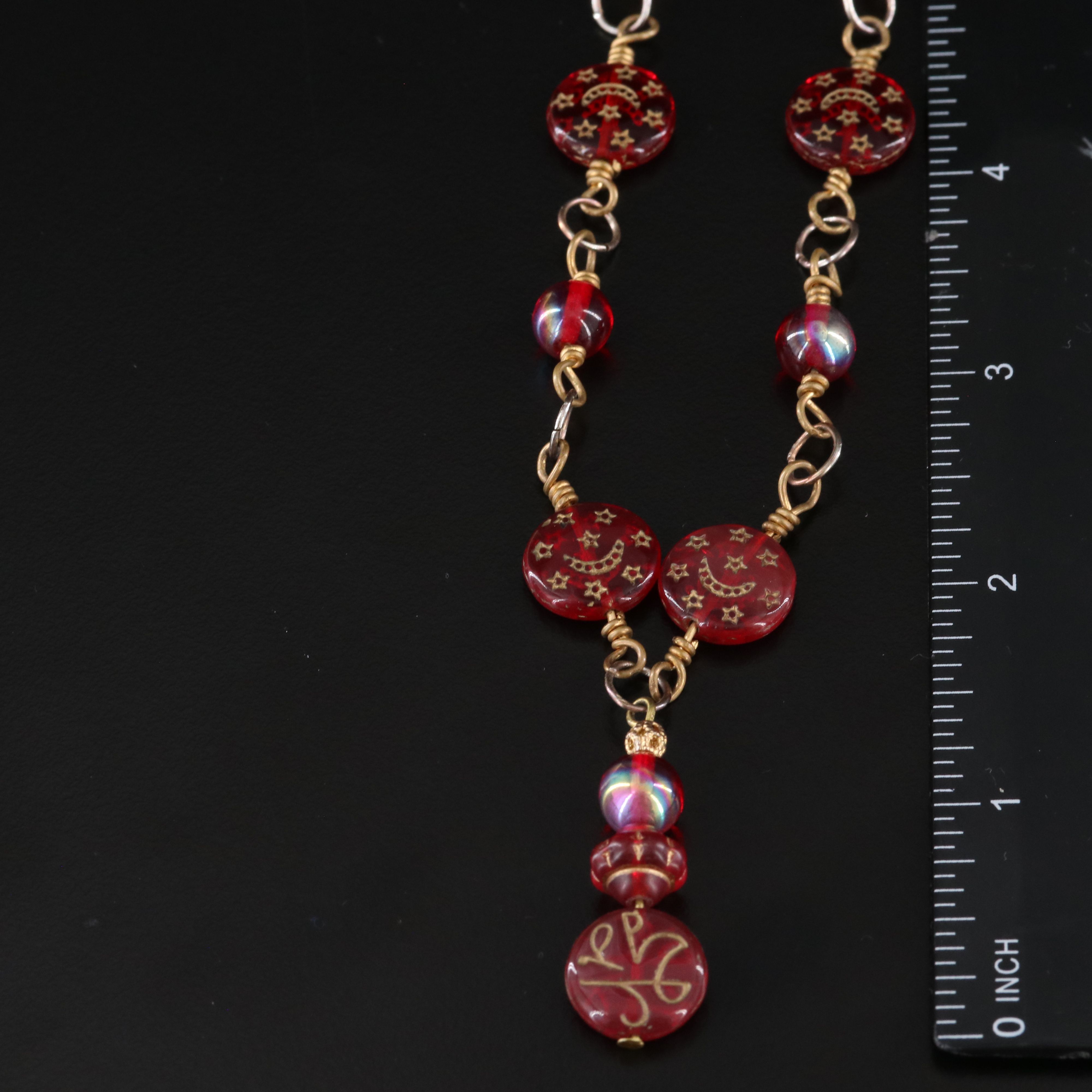 Czech Style Glass Bead Necklace and Earrings with Celluloid Dragon Box