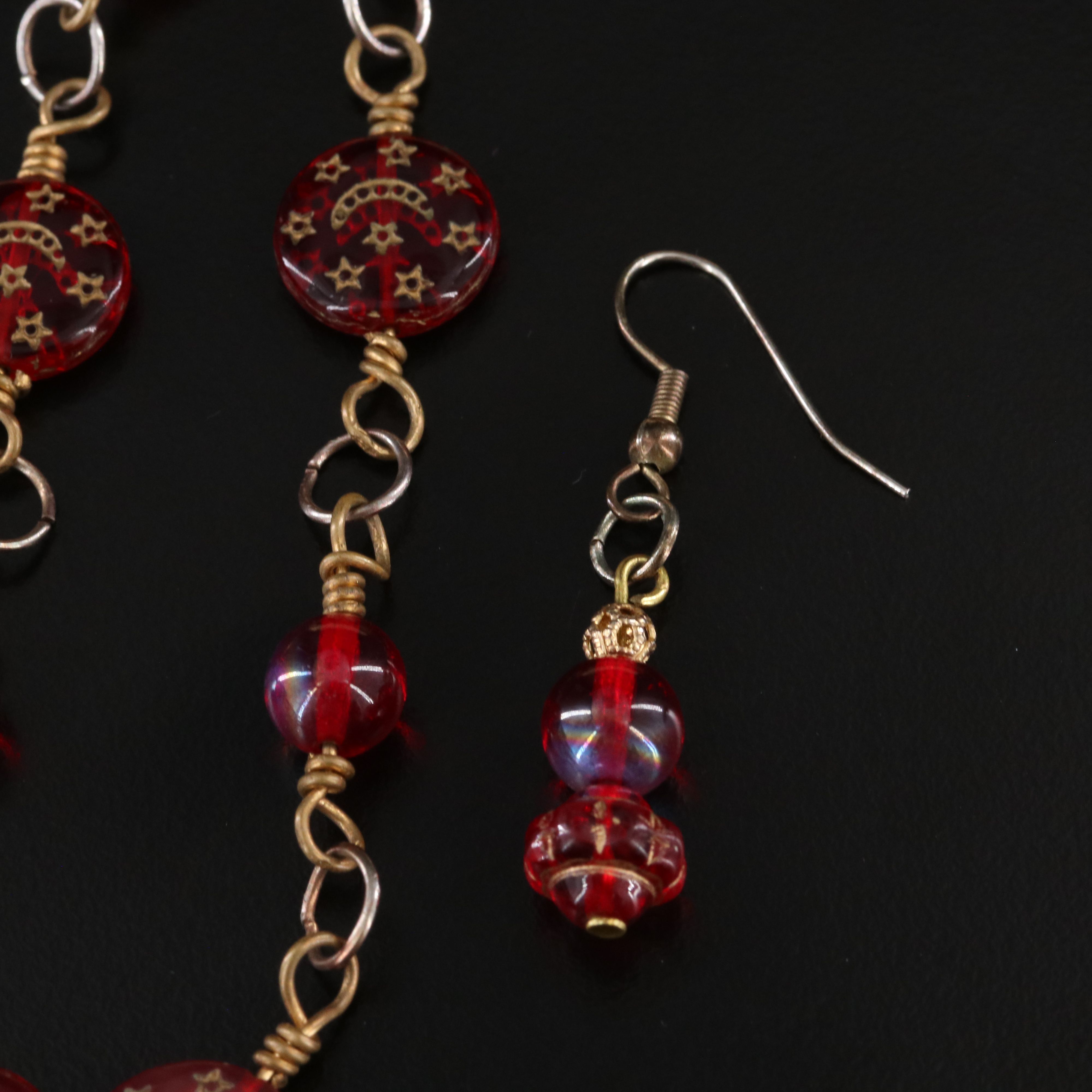 Czech Style Glass Bead Necklace and Earrings with Celluloid Dragon Box