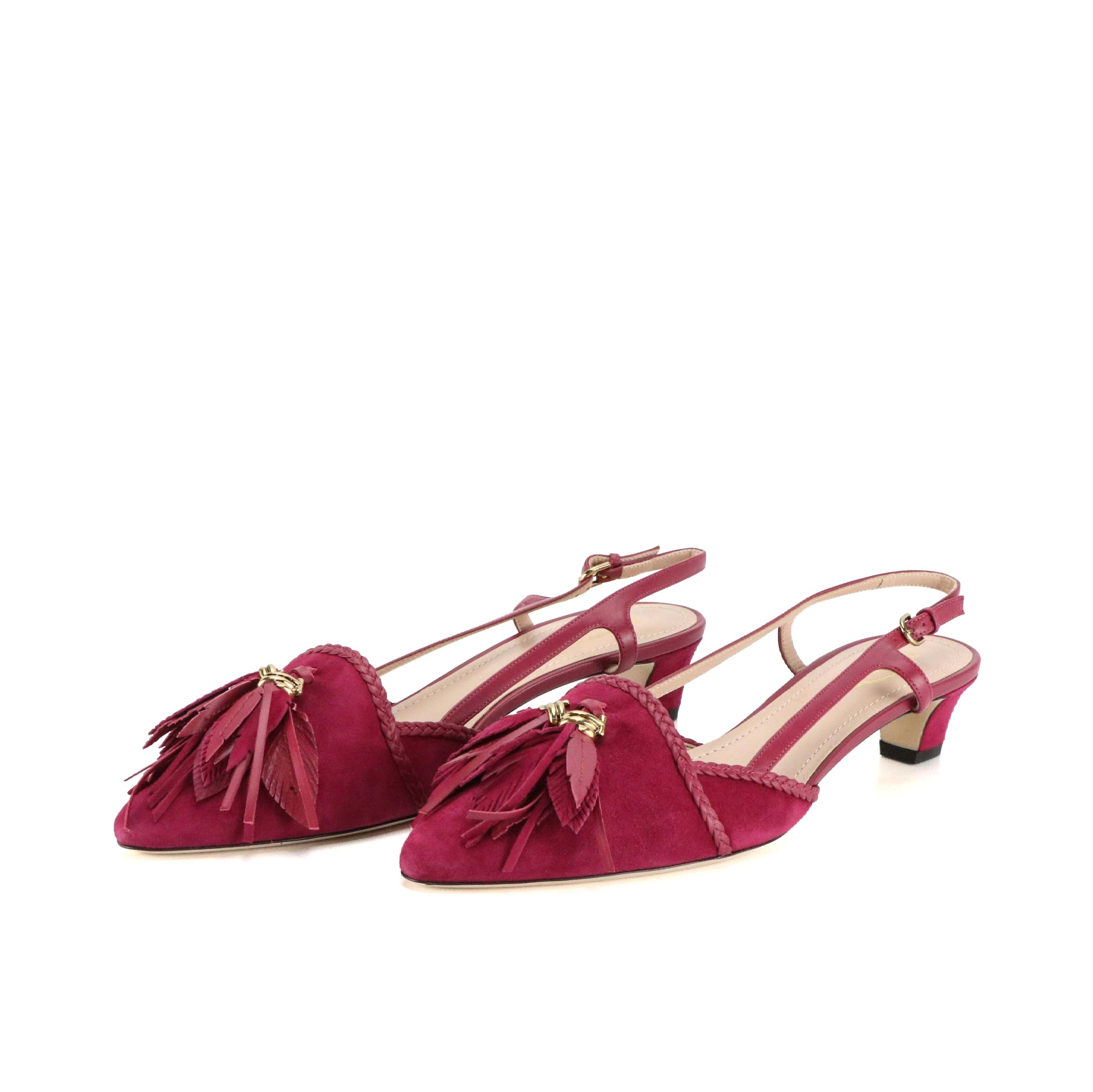 Tod's Tassel Slingback Kitten Heel Pumps in Suede/Leather with Box