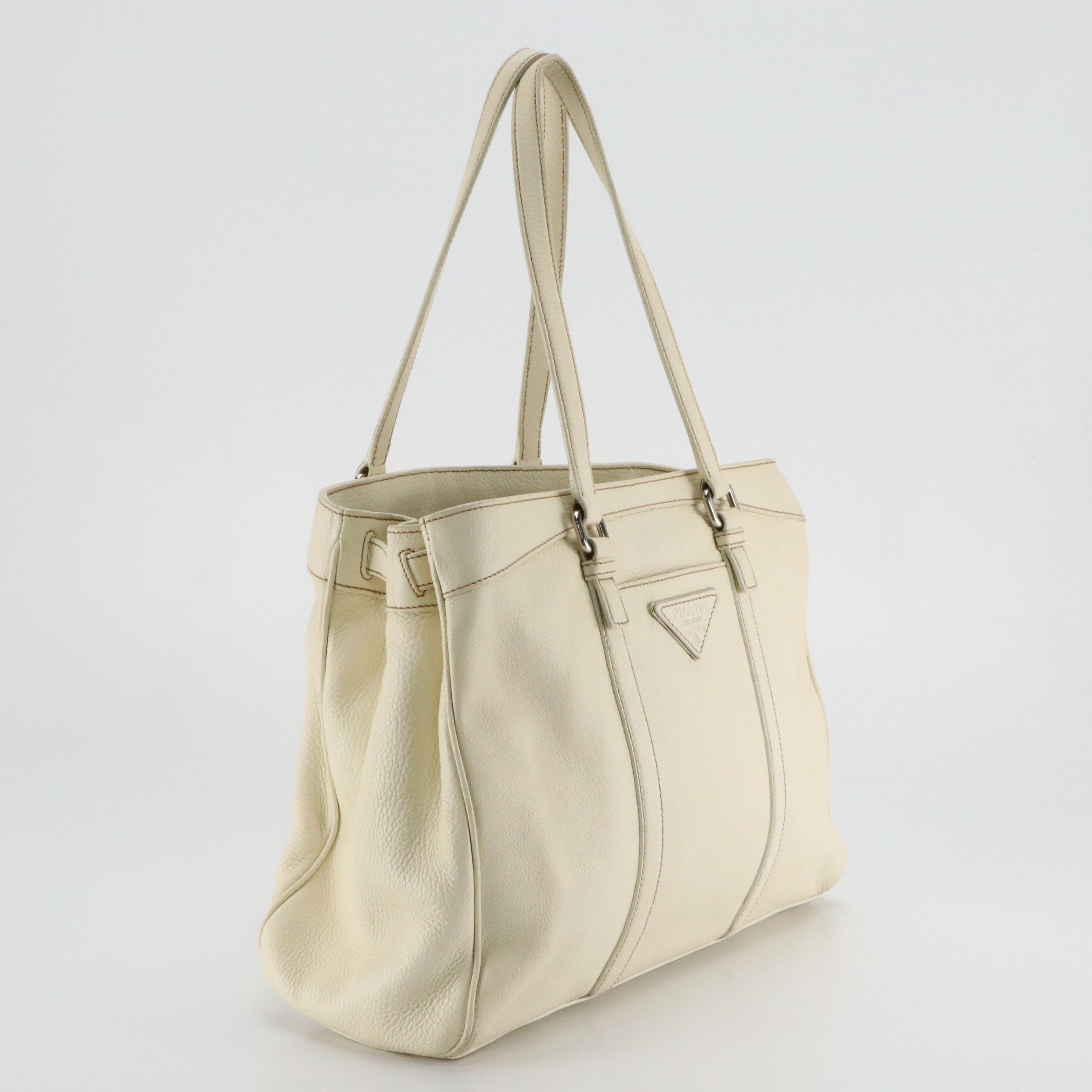 Prada Tote Bag in Antique White Leather
